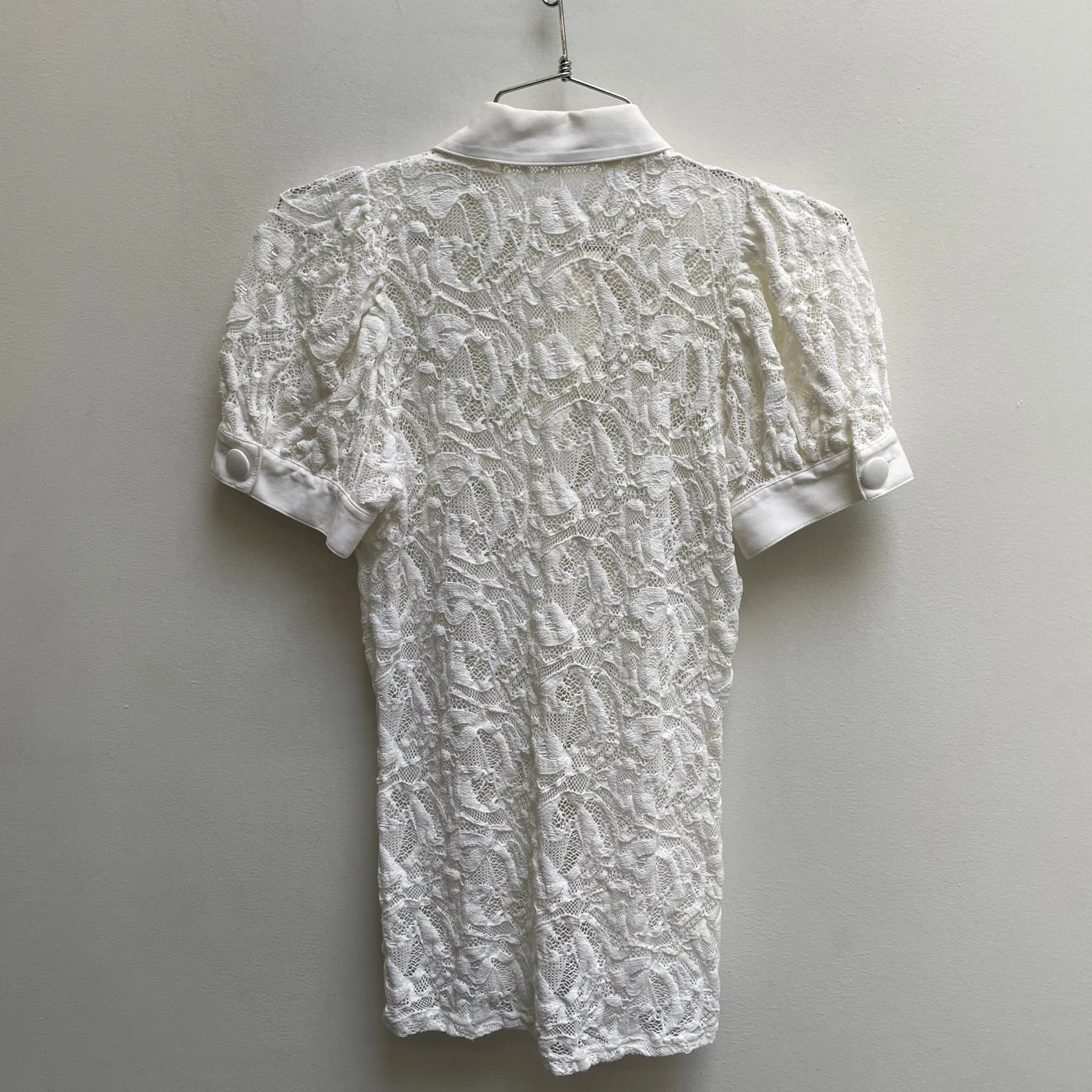 00s Anne Fontaine Lace Puff Sleeve Polo - Image 6