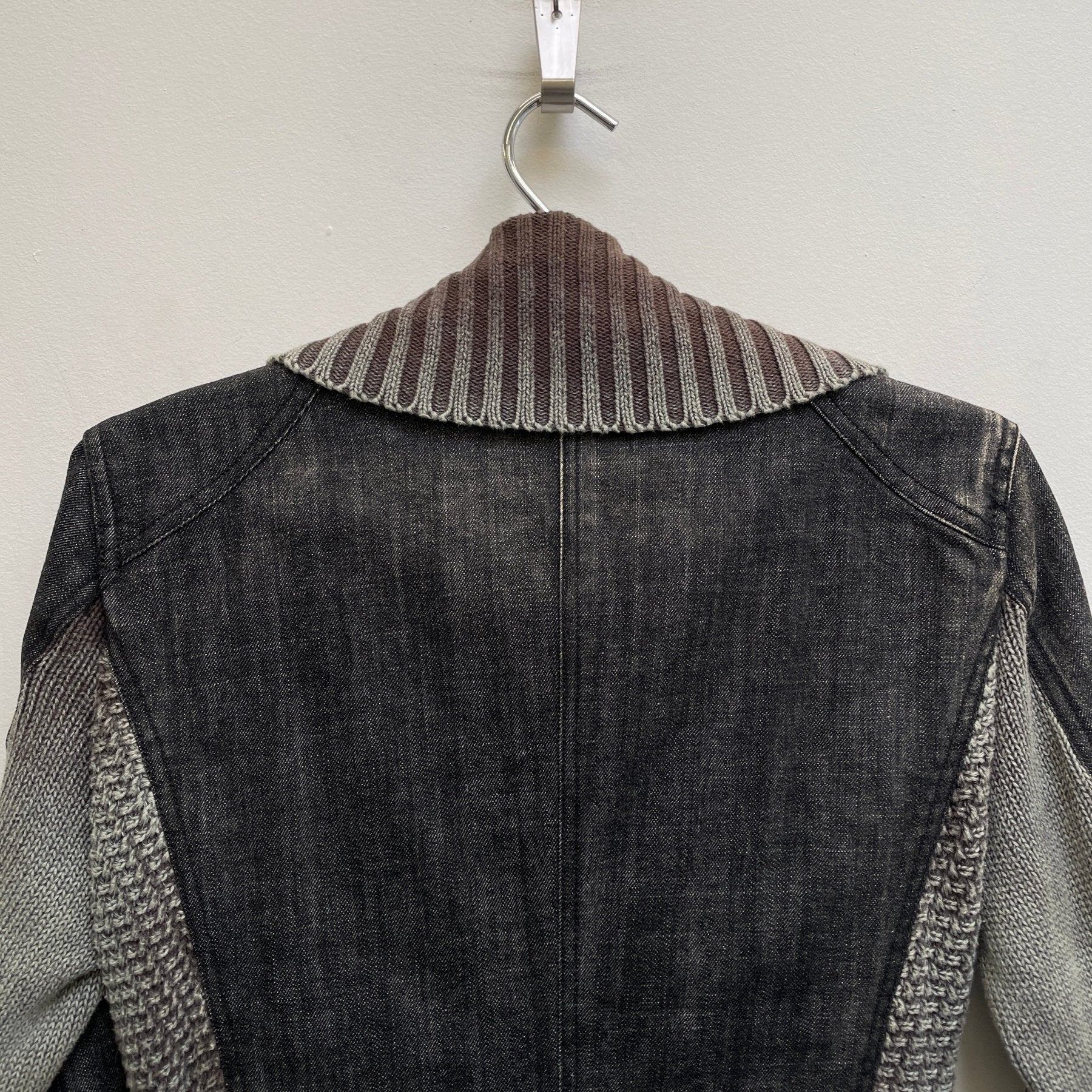 00s Atsuro Tayama High Neck Denim Knit Jacket - Image 7