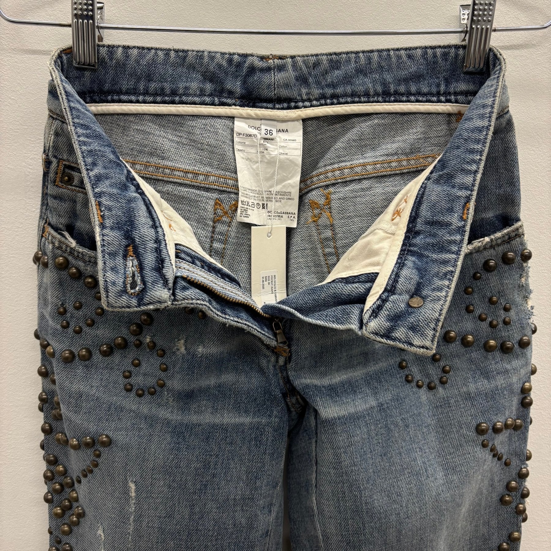 00s Dolce & Gabbana Studded Fur Pocket Jeans - Image 14