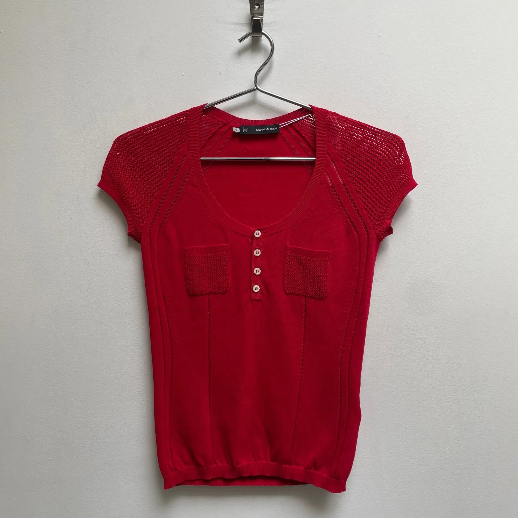 00s Dsquared2 Knit Mesh Sleeve T-Shirt