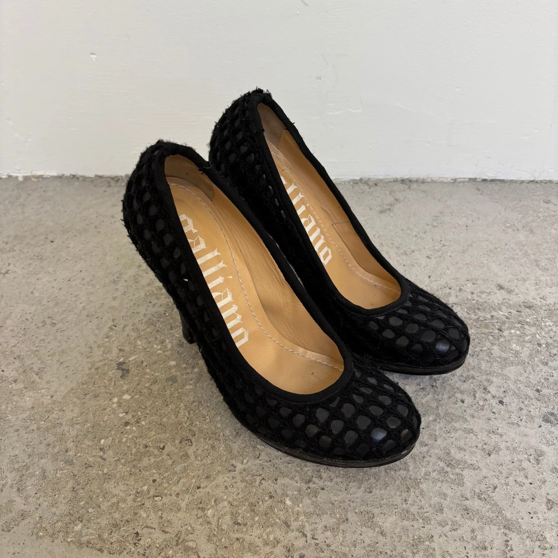 00s John Galliano Layered Crochet Leather Heels