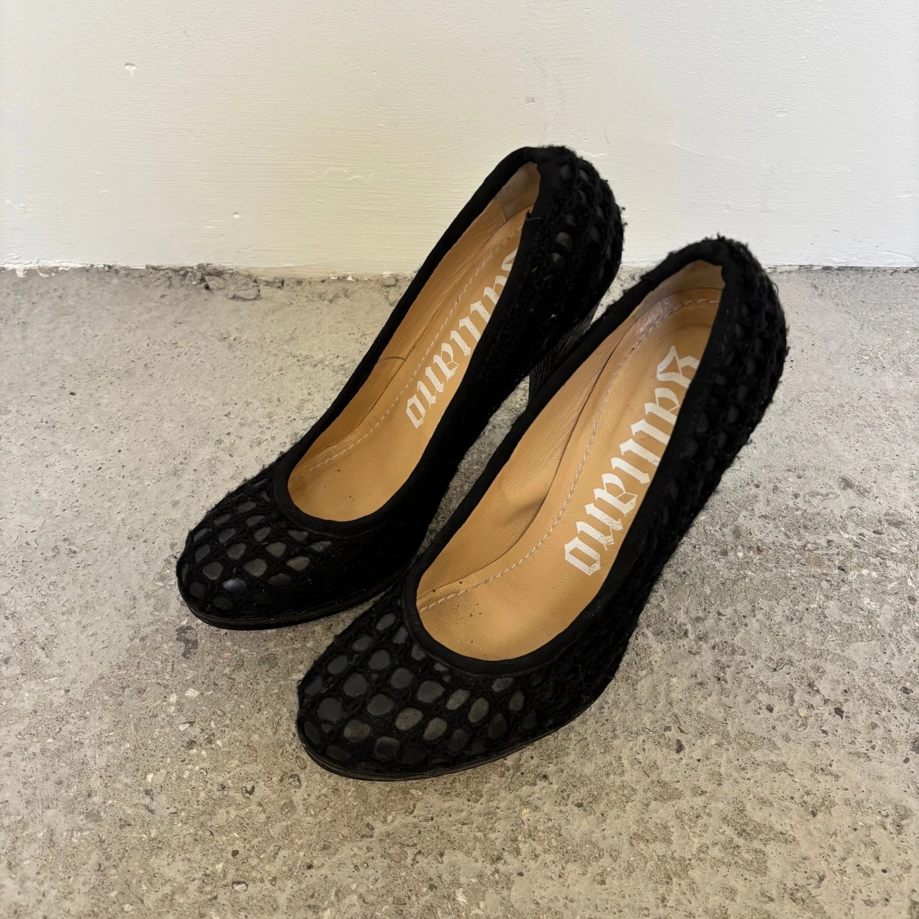 00s John Galliano Layered Crochet Leather Heels - Image 2