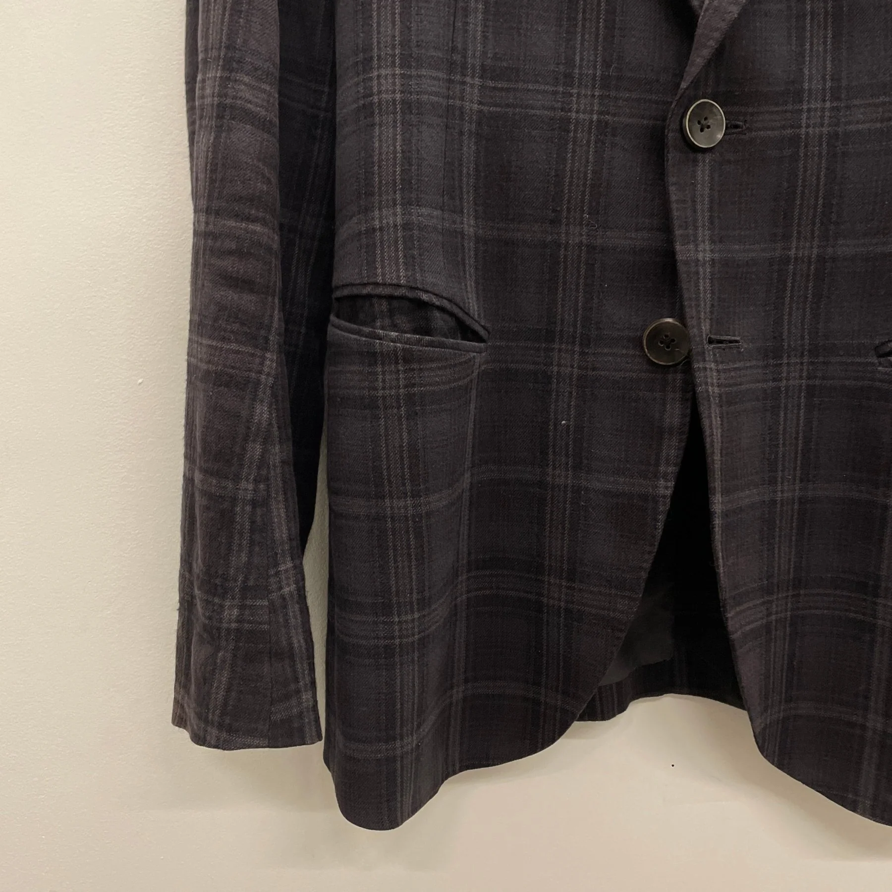 00s Le Grand Blue Plaid Frayed Blazer - Image 5