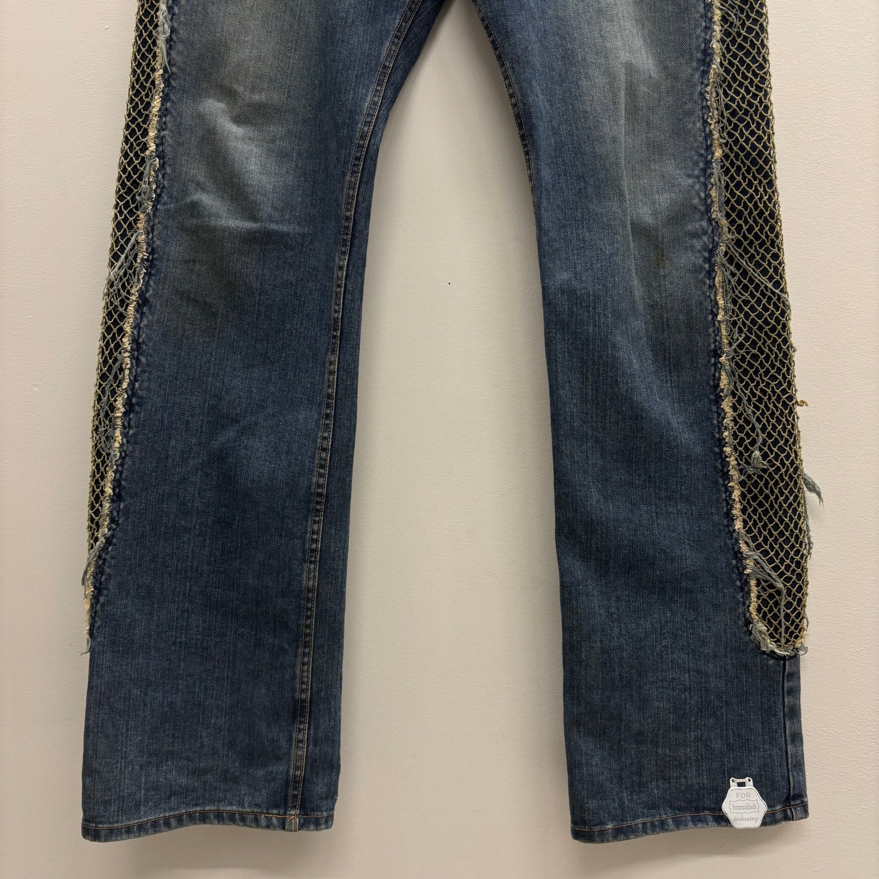 00s Mihara Yasuhiro Netted Side Jeans - Image 4
