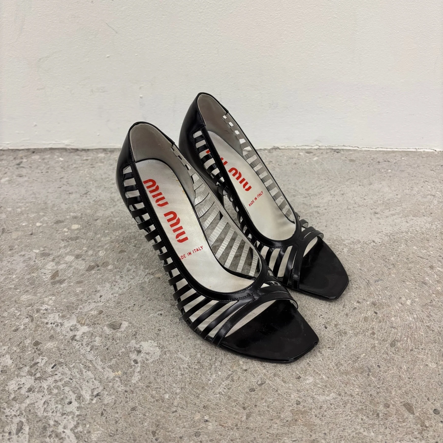 00s Miu Miu Caged Open Toe Leather Heels