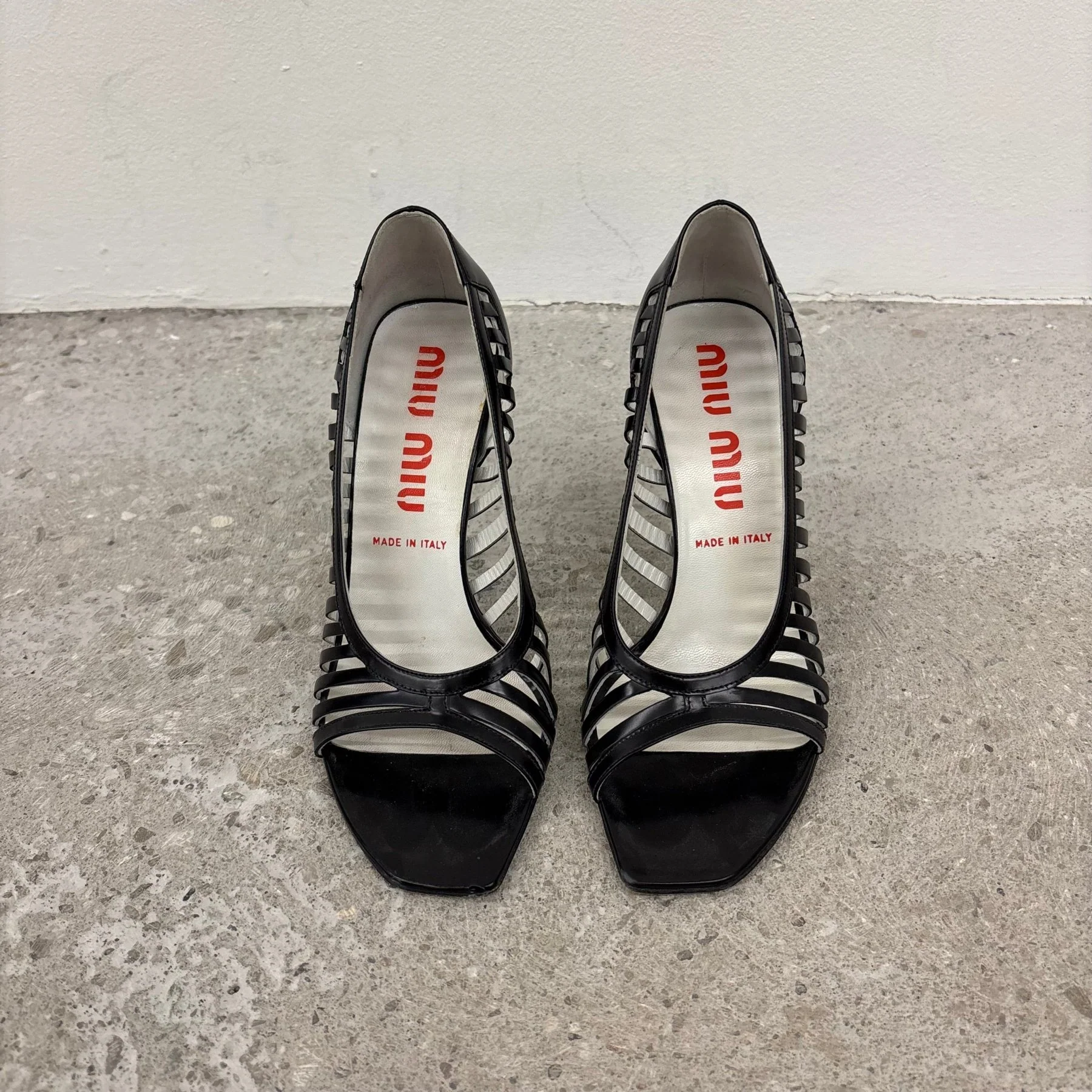 00s Miu Miu Caged Open Toe Leather Heels - Image 3