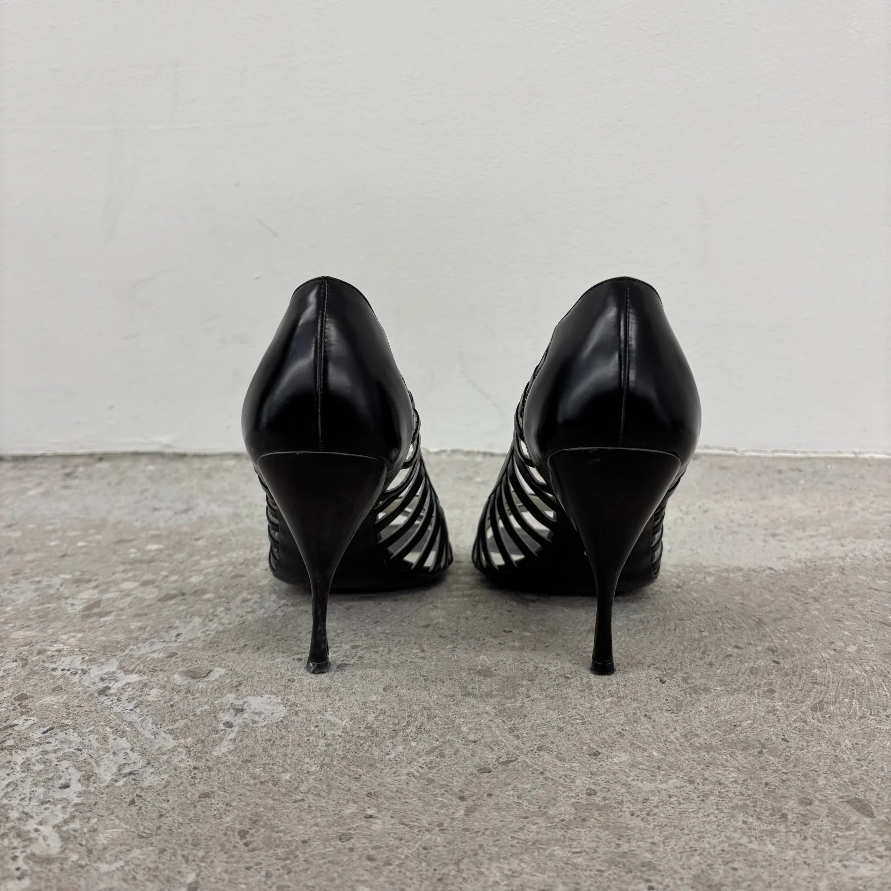 00s Miu Miu Caged Open Toe Leather Heels - Image 4