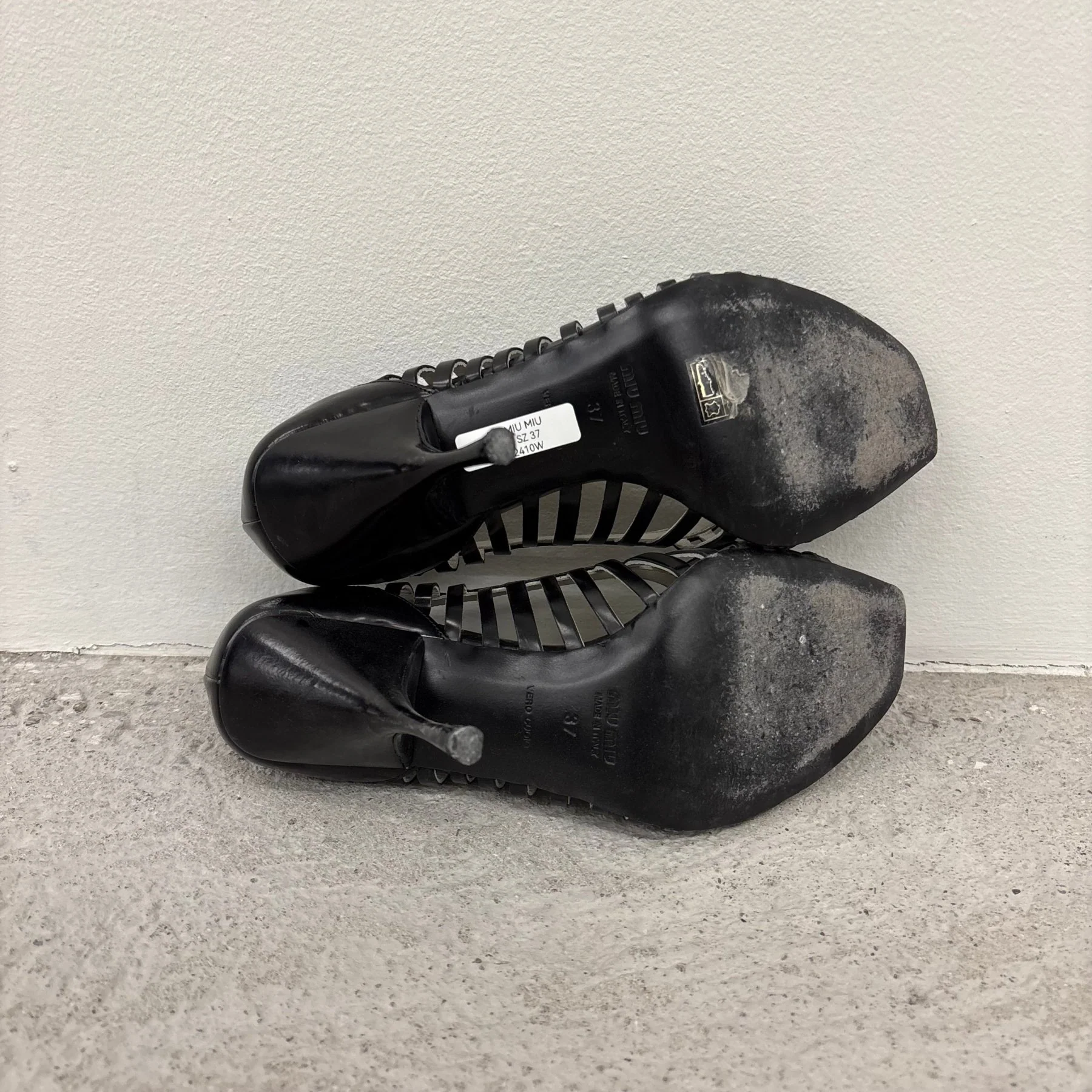 00s Miu Miu Caged Open Toe Leather Heels - Image 8