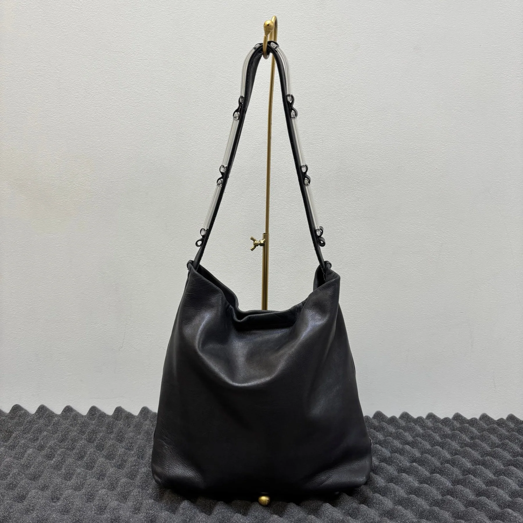 00s Prada Lucite Strap Leather Hobo Bag