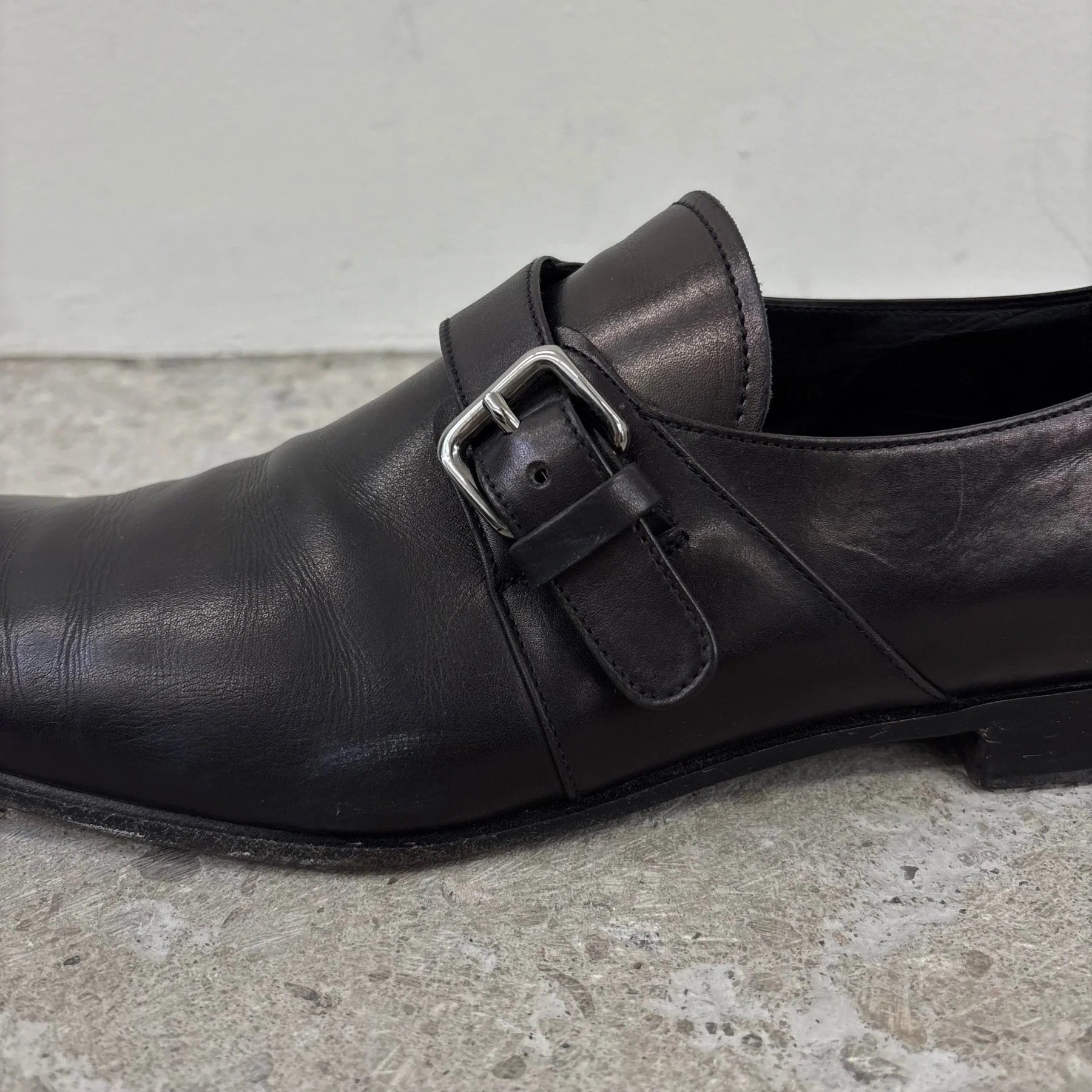 00s Prada Spazzolato Leather Monk Strap Loafers - Image 5
