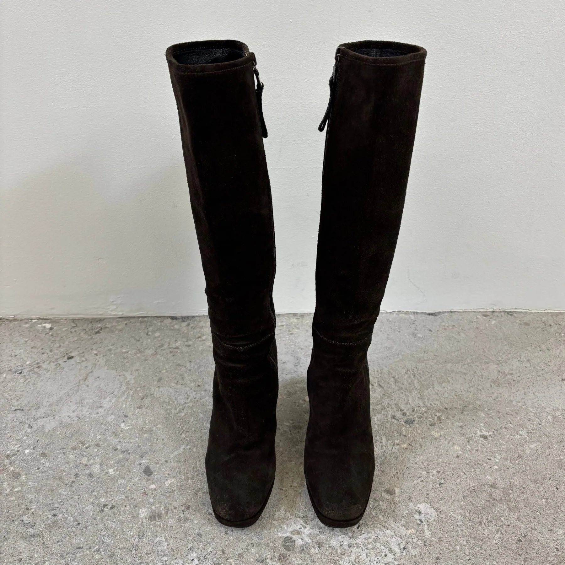 00s Prada Suede Knee High Wedge Boots - Image 3