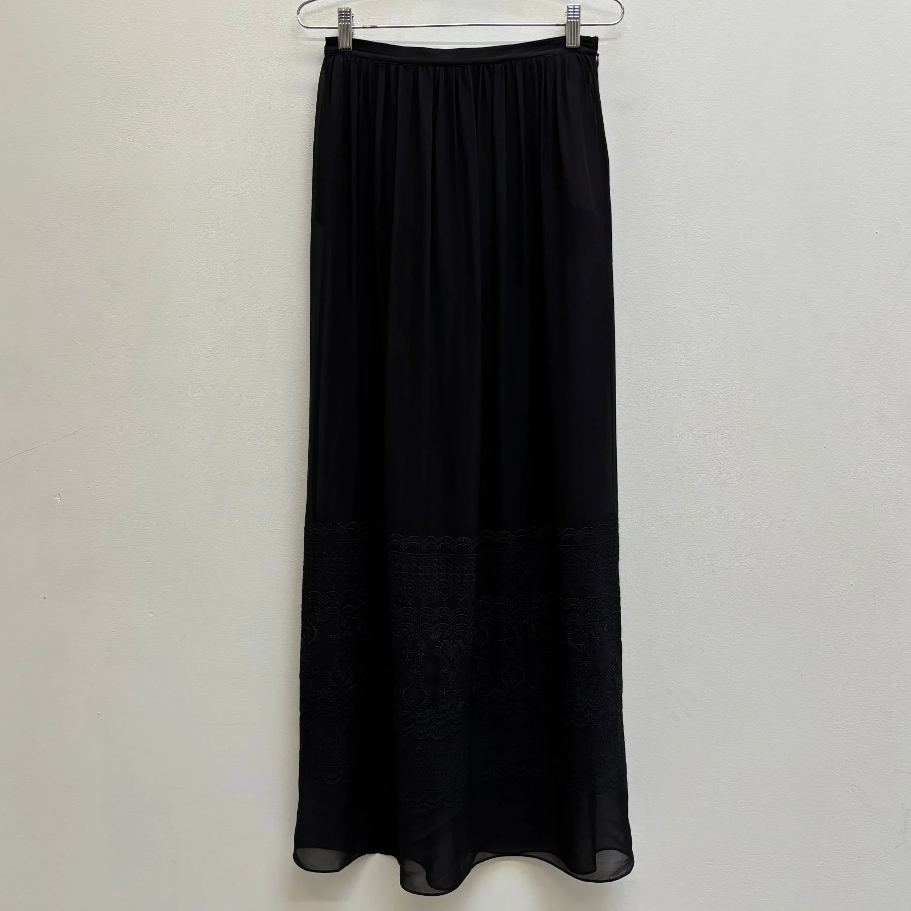 2010s Balmain Sheer Silk Embroidered Maxi Skirt