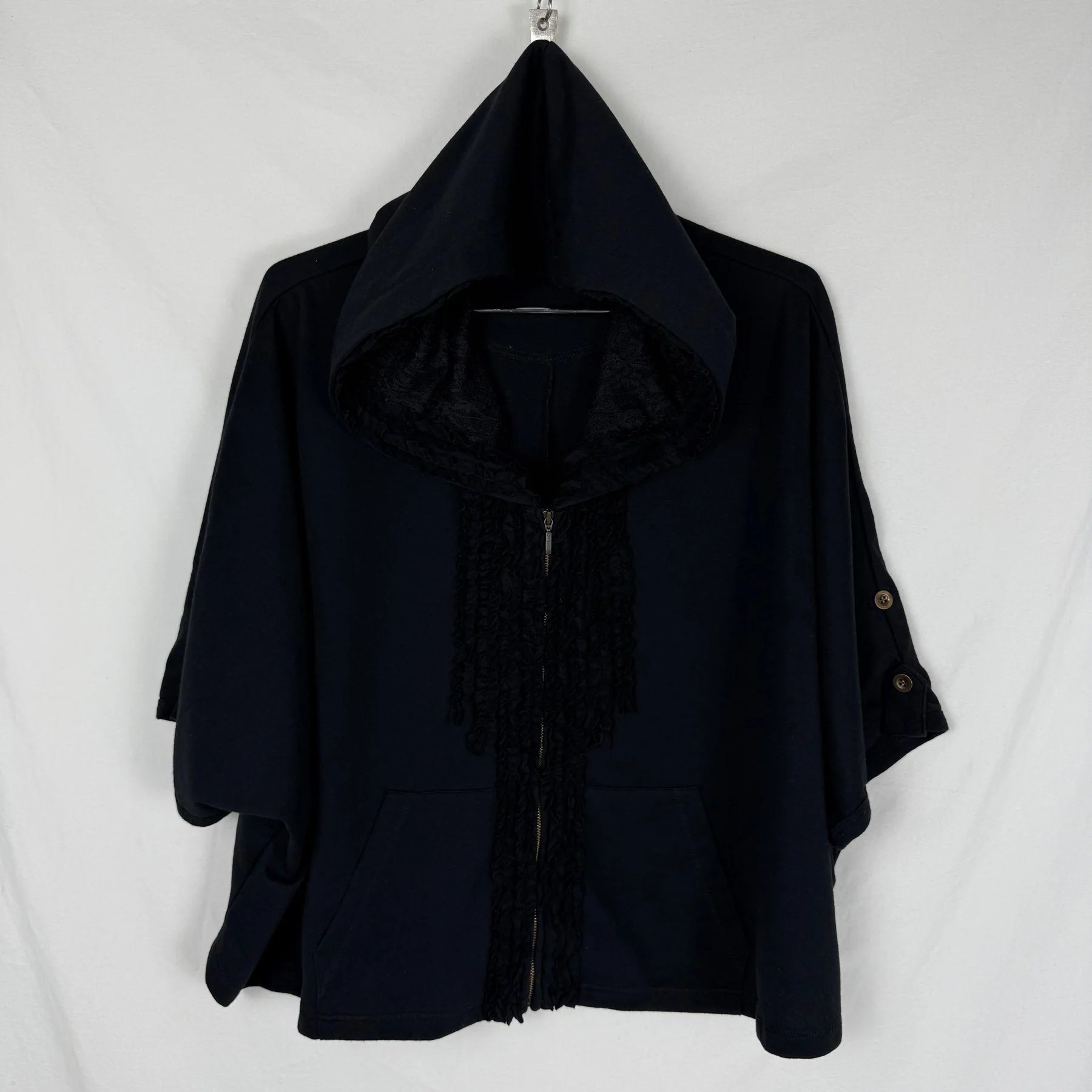 90s Atsuro Tayama "Refreshing" Lace Lined Hoodie Poncho