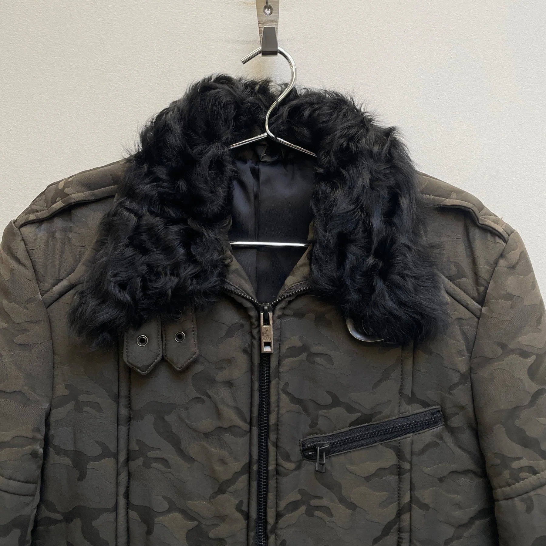 Shellac Embossed Camo Fur Trim Jacket - Image 3