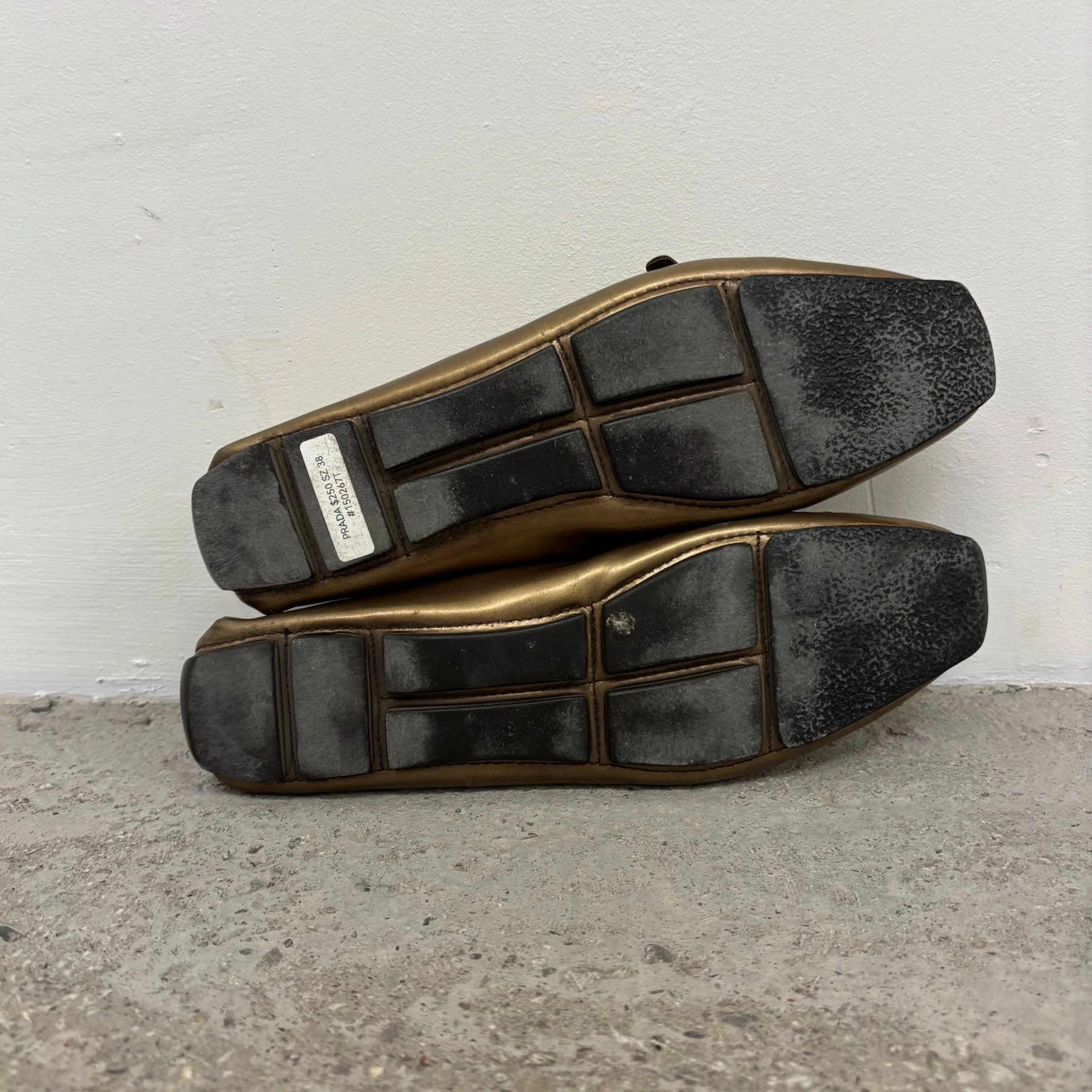 90s Prada Gold Ring Loafers - Image 8