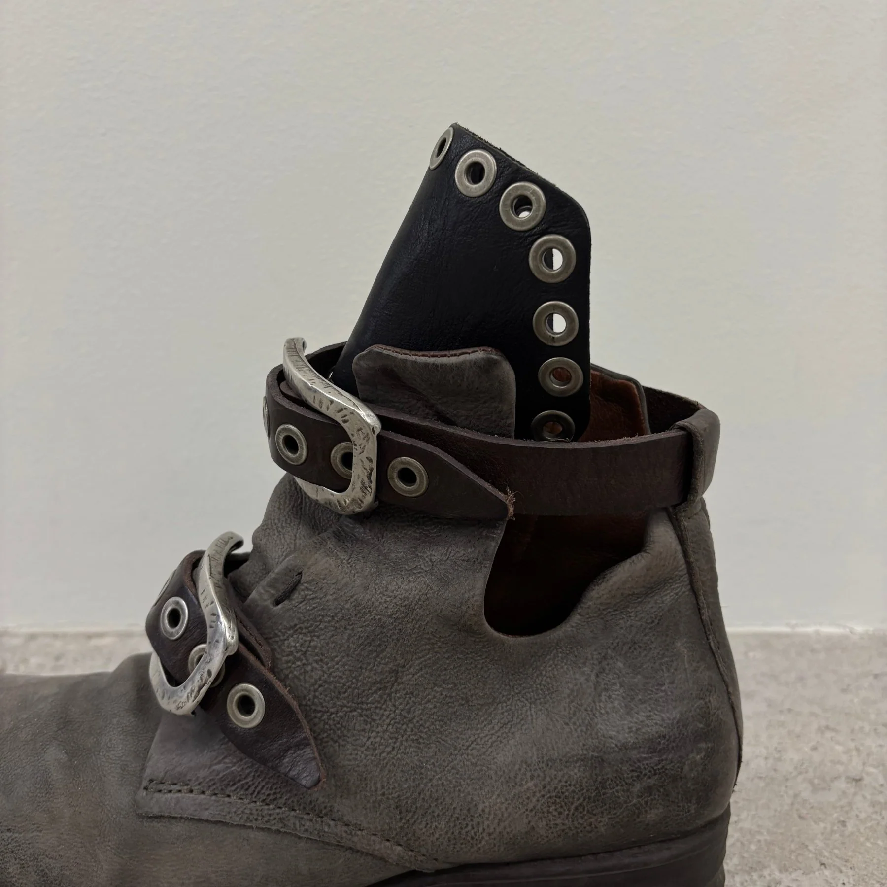 A.S. 98 Grey Buckle Leather Ankle Boots - Image 5