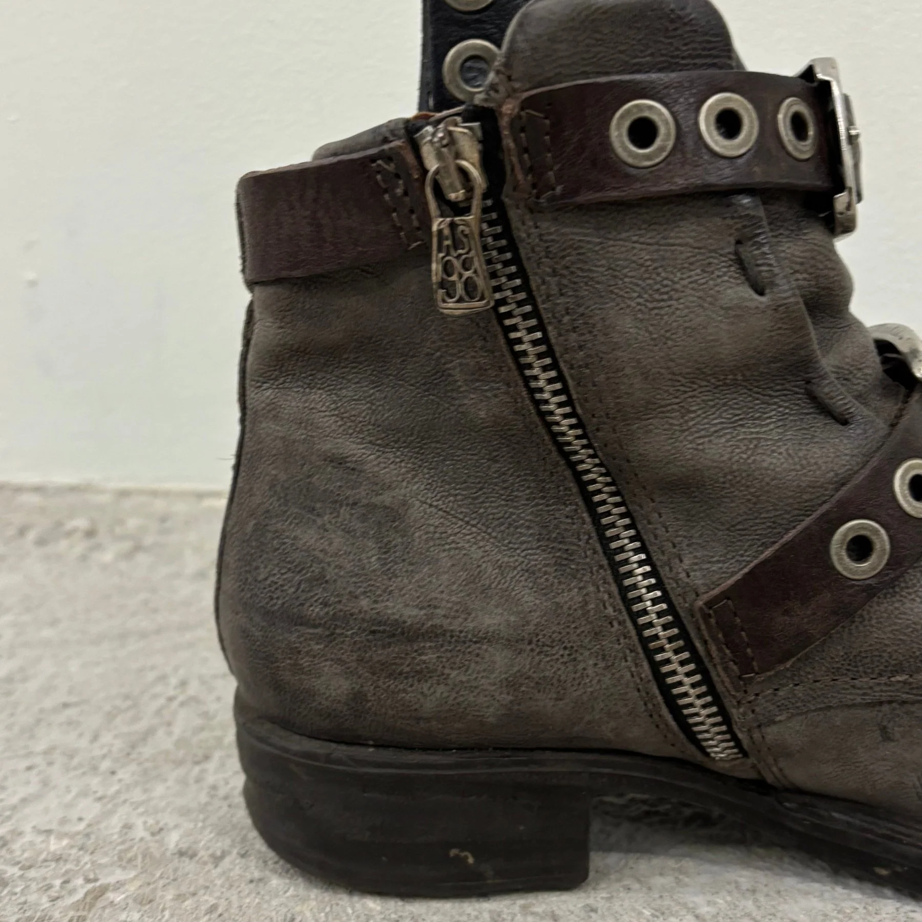 A.S. 98 Grey Buckle Leather Ankle Boots - Image 6