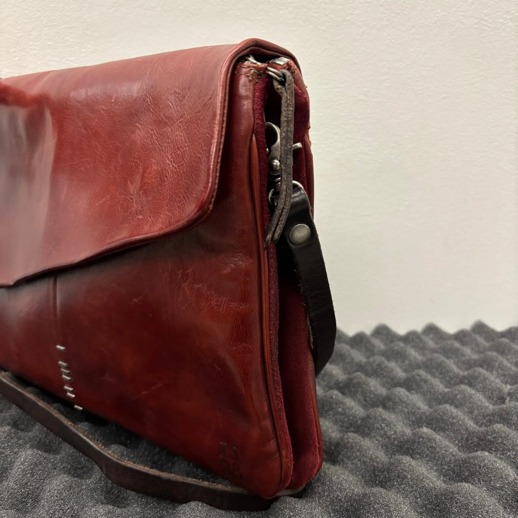 A.S.98 Red Leather Satchel Bag - Image 8