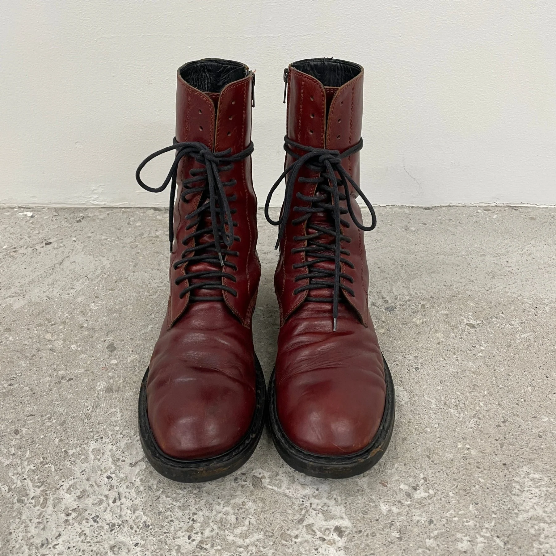 Ann Demeulemeester Blood Red Leather Combat Boots - Image 3