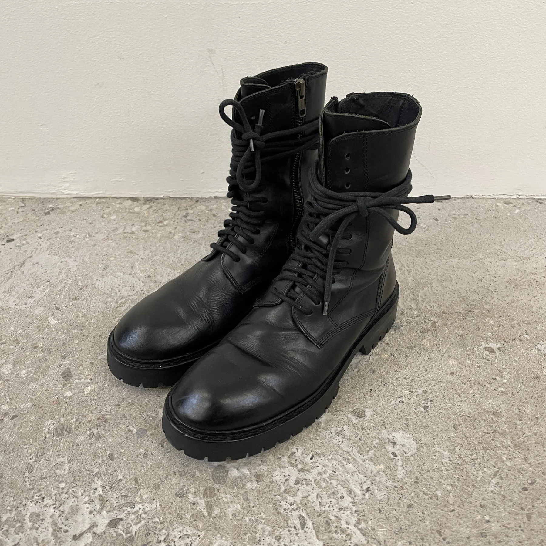 Ann Demeulemeester Smooth Black Leather Combat Boots - Image 2