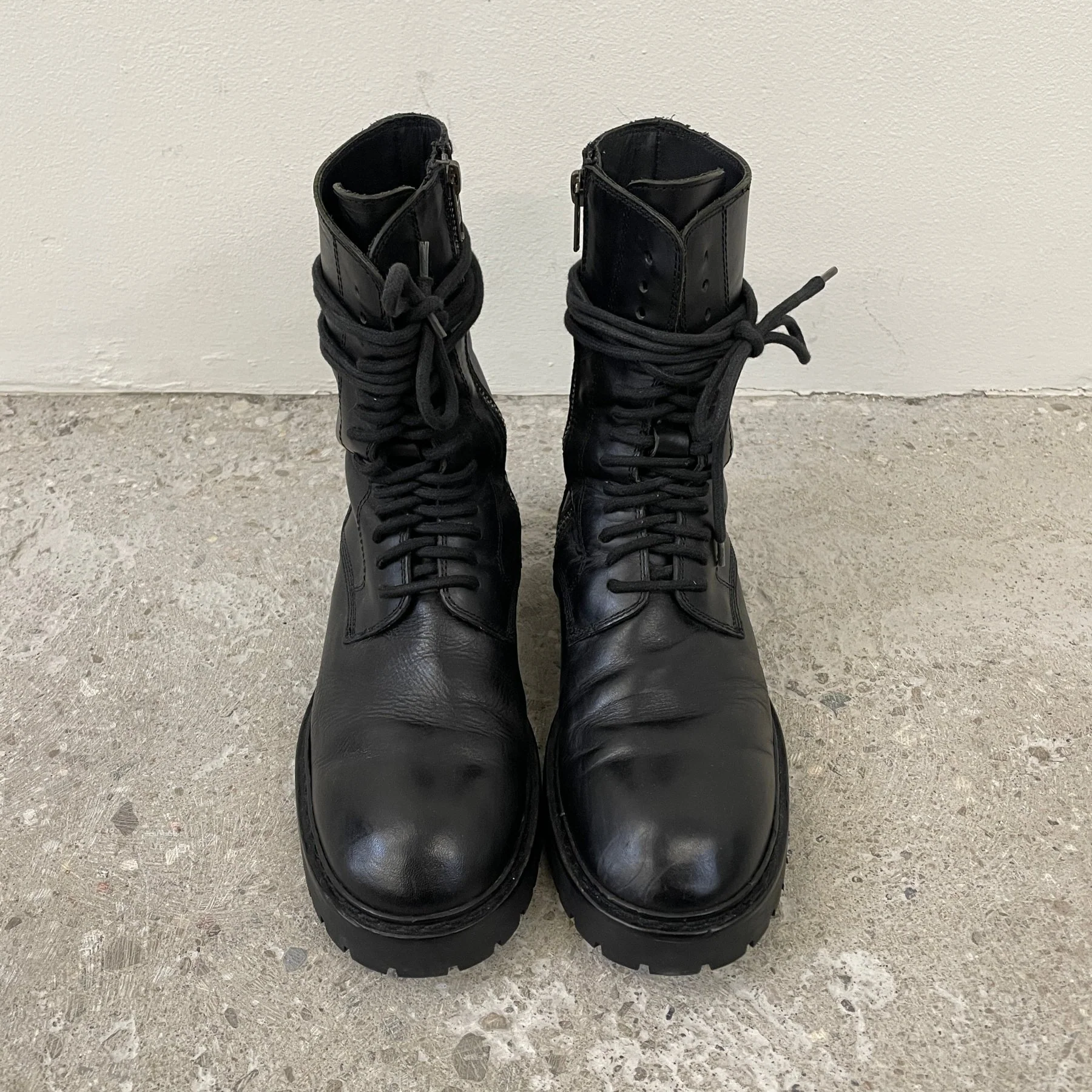 Ann Demeulemeester Smooth Black Leather Combat Boots - Image 3