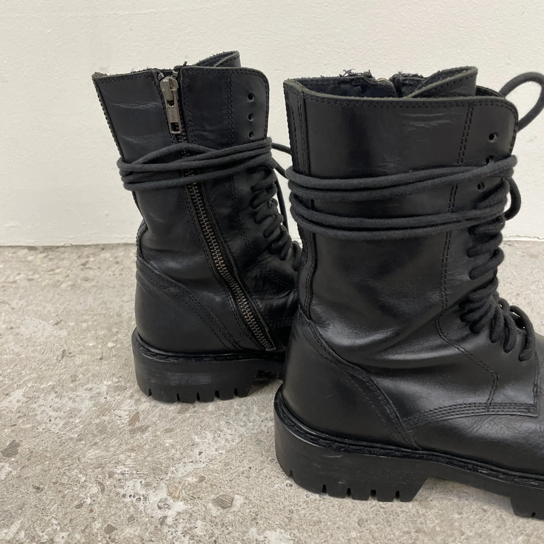 Ann Demeulemeester Smooth Black Leather Combat Boots - Image 6