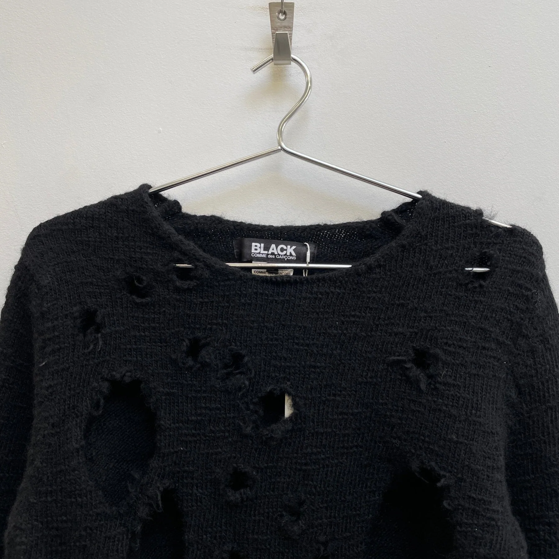 AW23 Comme Des Garçons BLACK Distressed Wool Sweater - Image 3