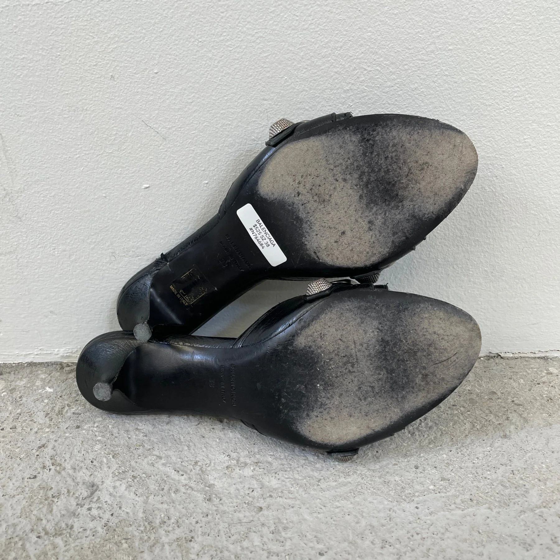 Balenciaga Cagole Black Leather Open Toe Kitten Heels - Image 7