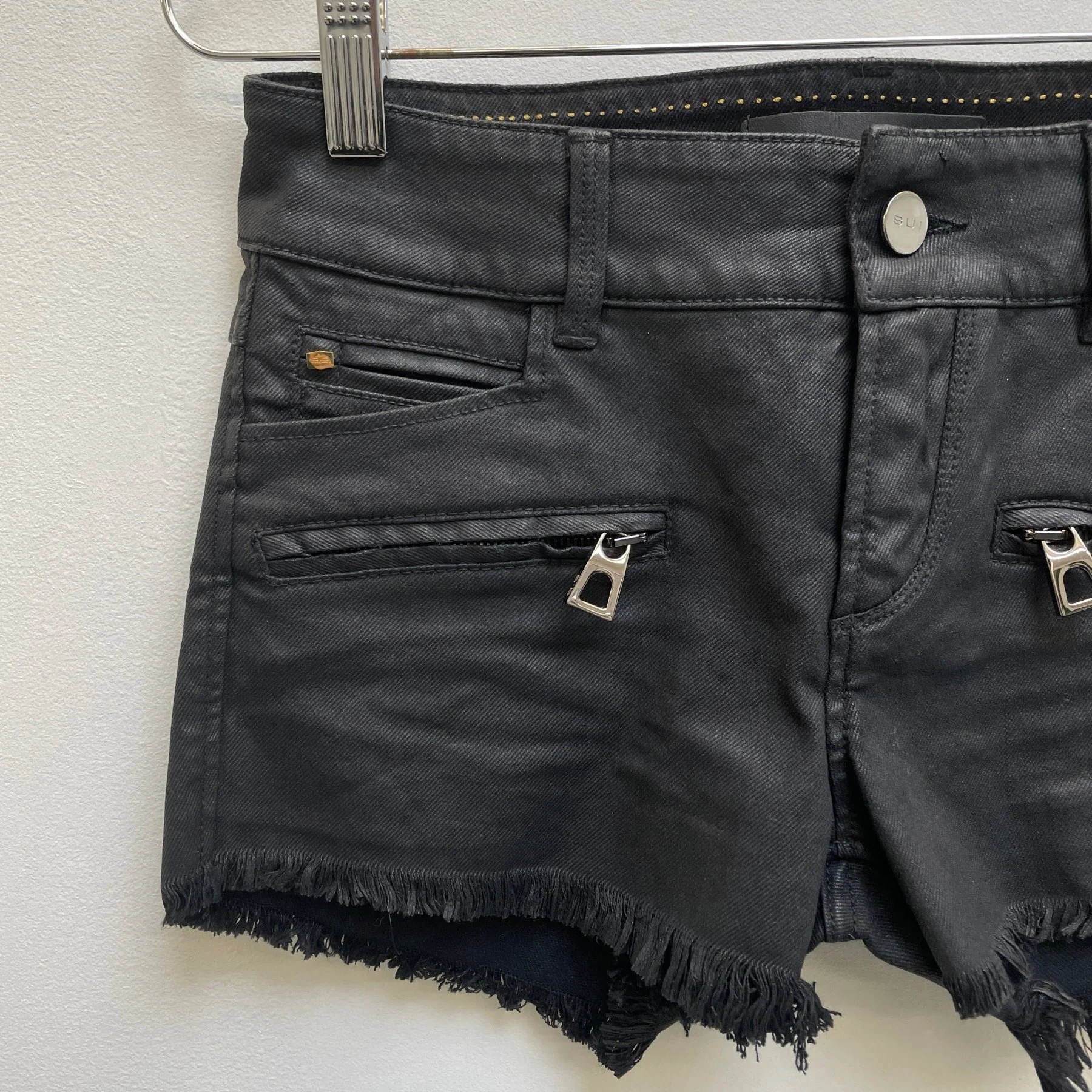 Barbara Bui Waxed Denim Mini Shorts - Image 3