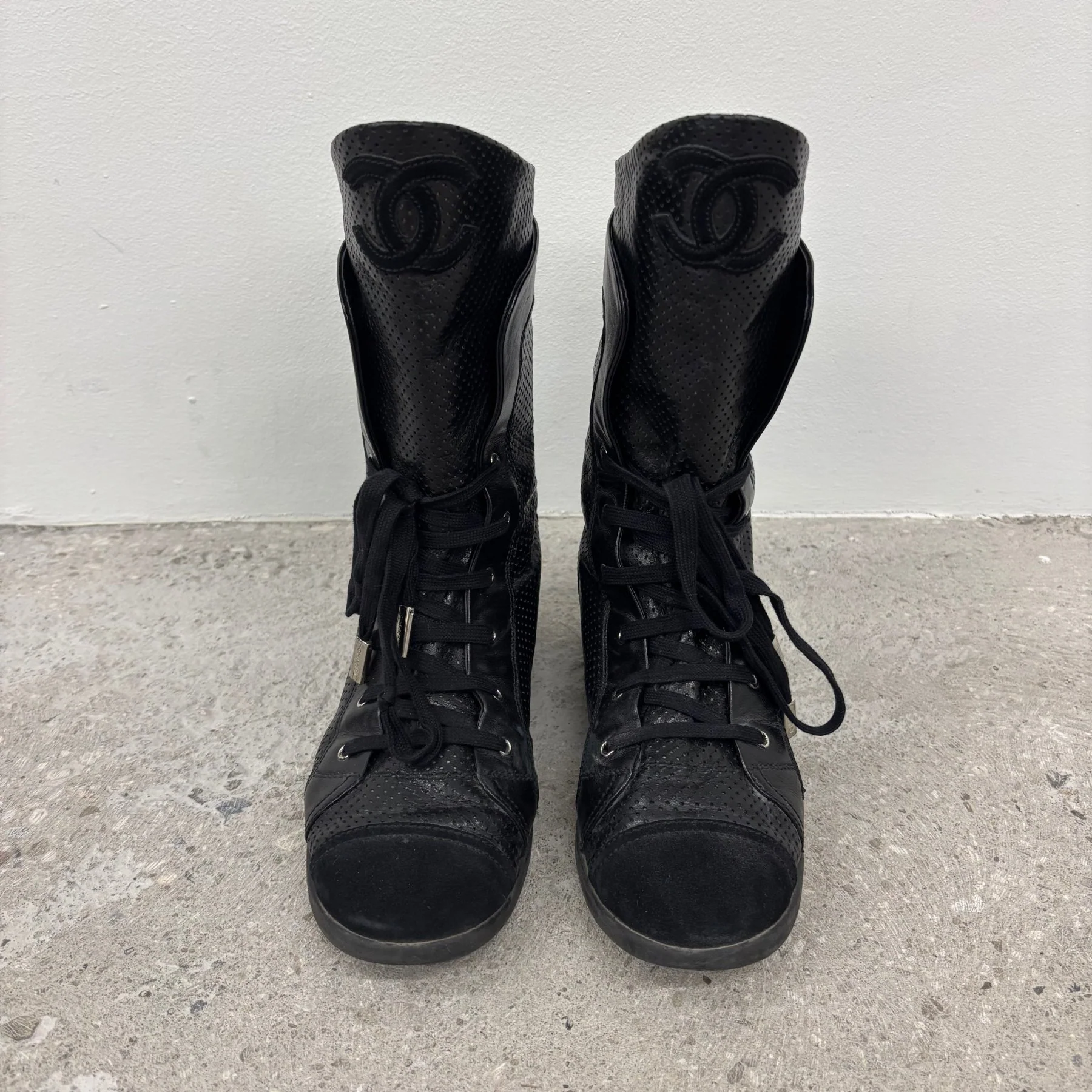 Chanel Perforated Leather Mid Length Sneakers - Image 3