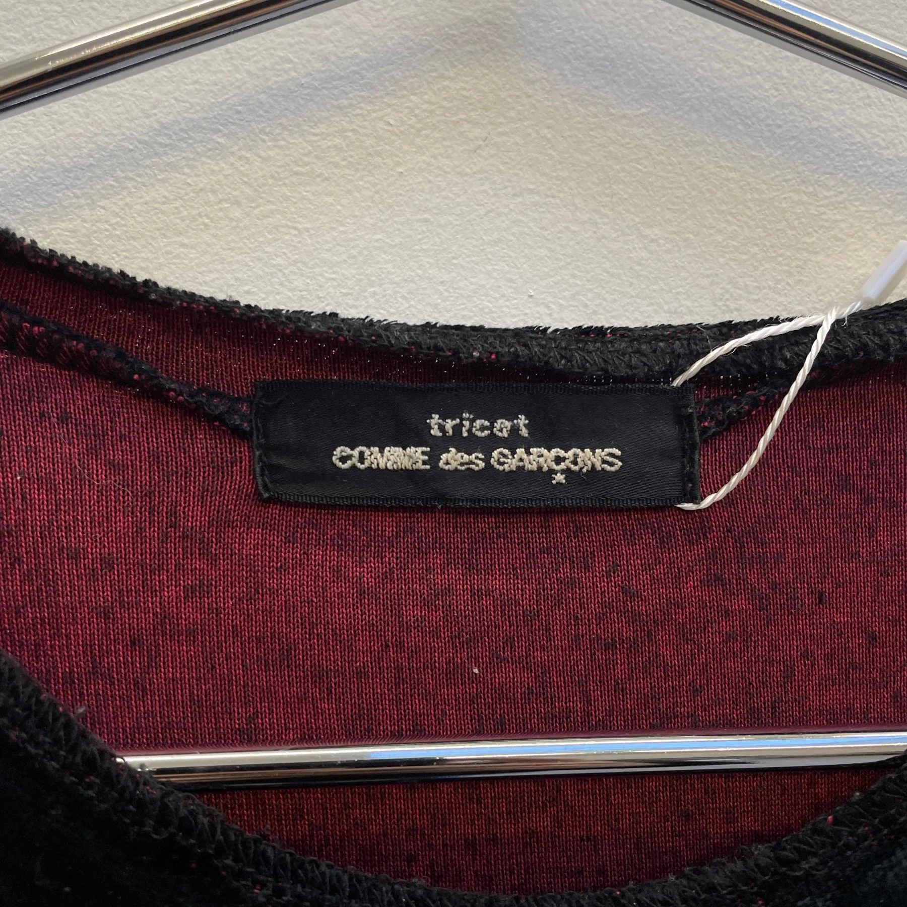 90s Comme Des Garçons Tricot Velvet Red Detail Dress - Image 8