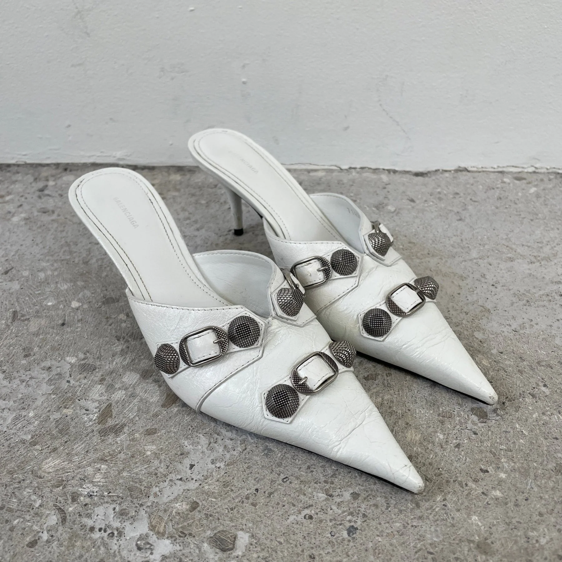 Balenciaga Cagole White Leather Kitten Heels