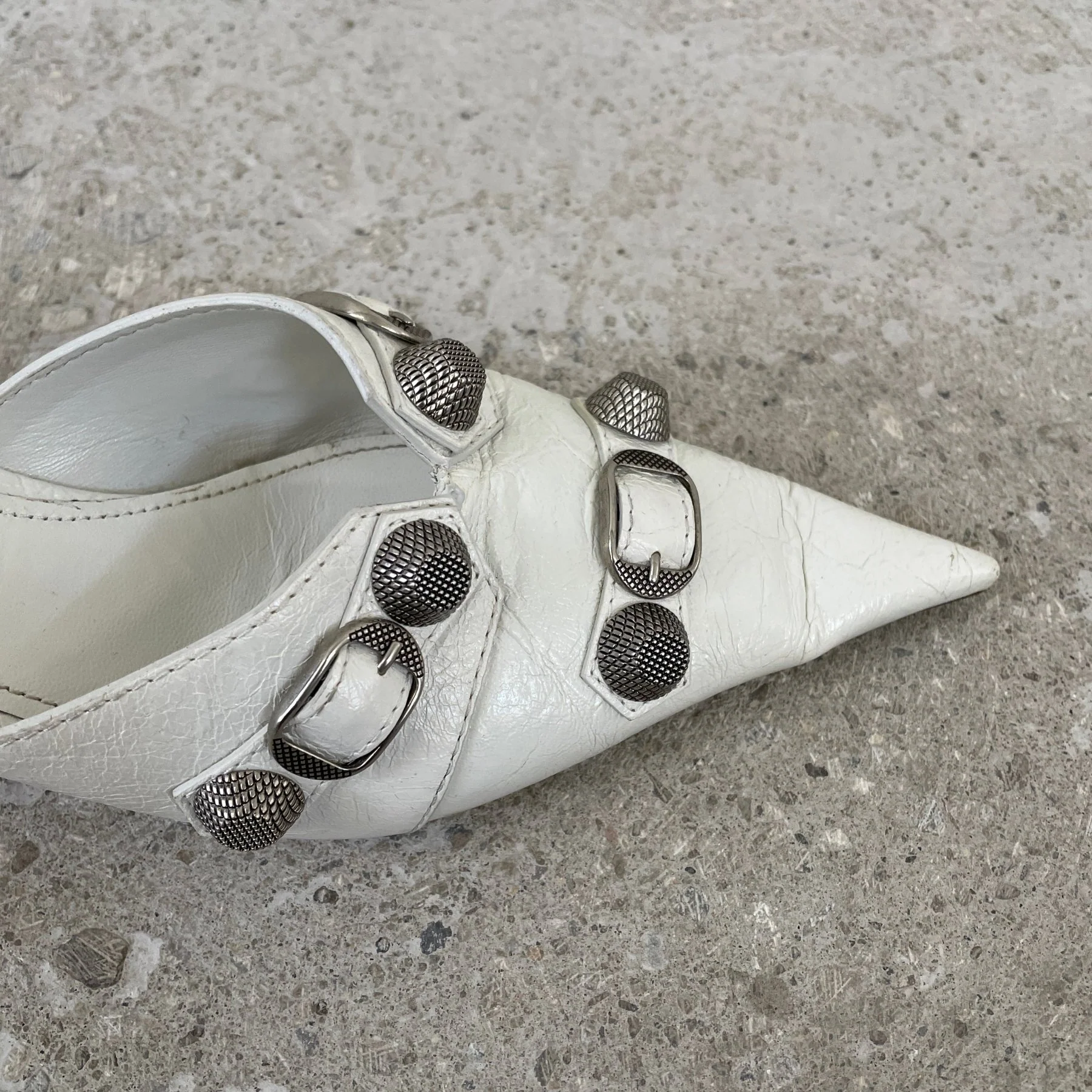 Balenciaga Cagole White Leather Kitten Heels - Image 5