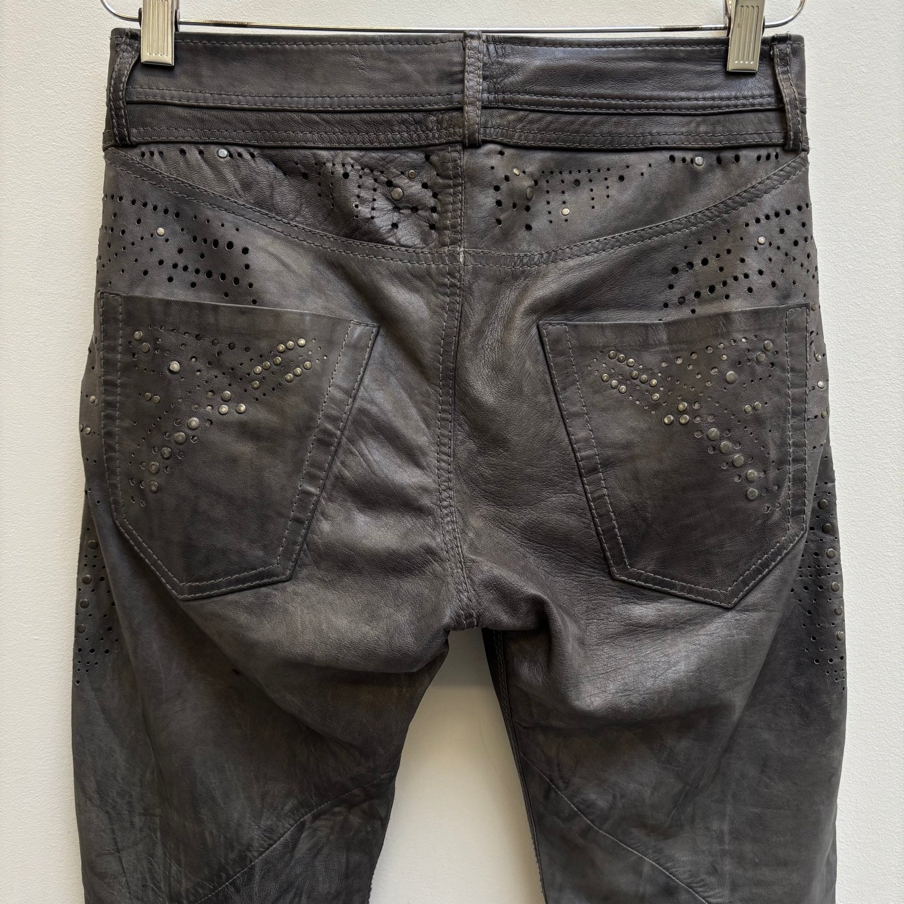 Diesel Sea Green Perforated Lambskin Jeans - Image 9
