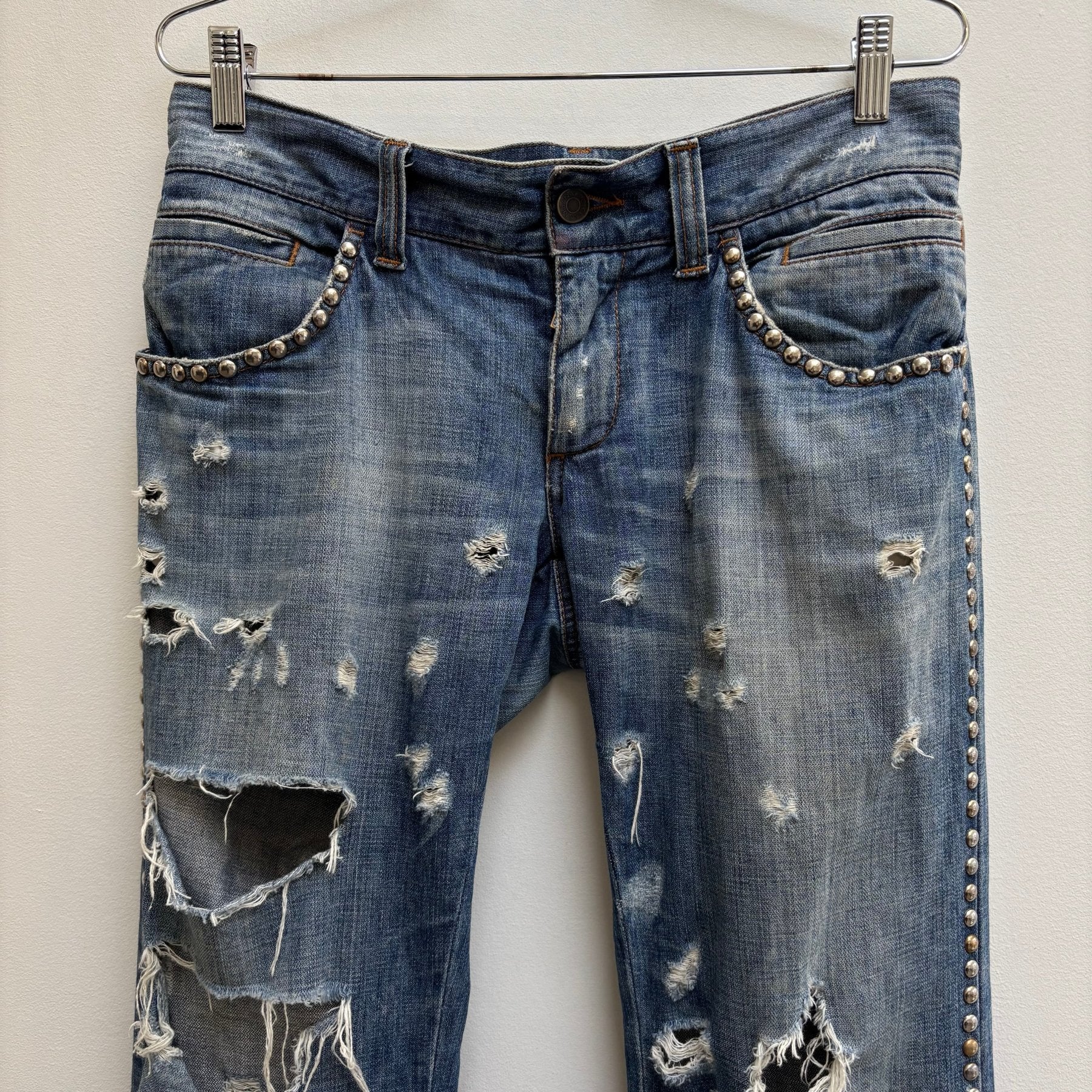 Dolce & Gabbana Studded Distressed Light Wash Jeans - Image 3
