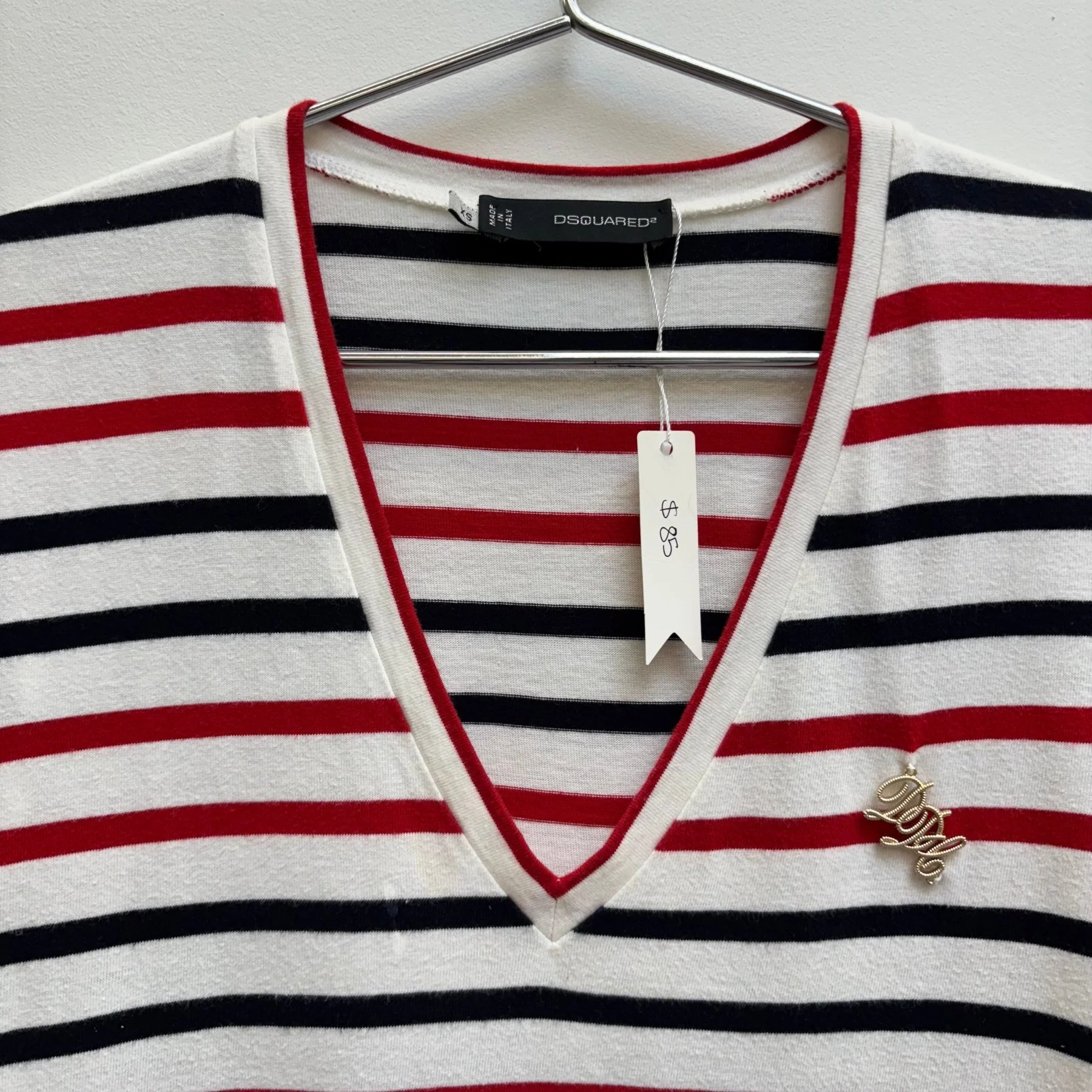 DSquared2 Striped V- Neck Top - Image 3