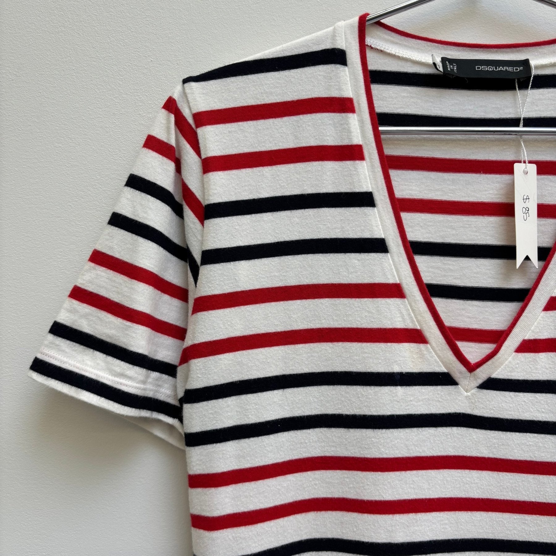 DSquared2 Striped V- Neck Top - Image 4