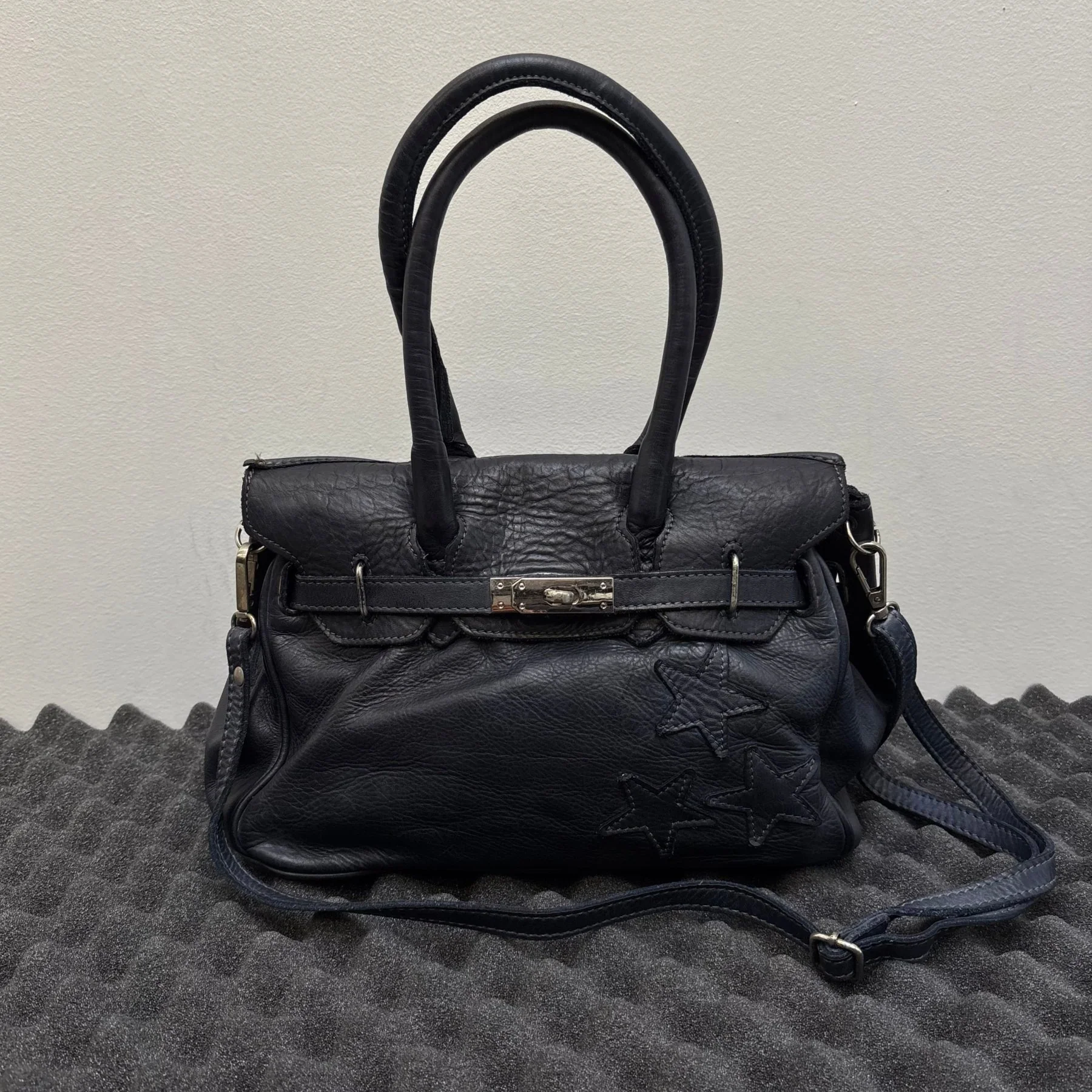 Firkin Navy Star Leather Handbag