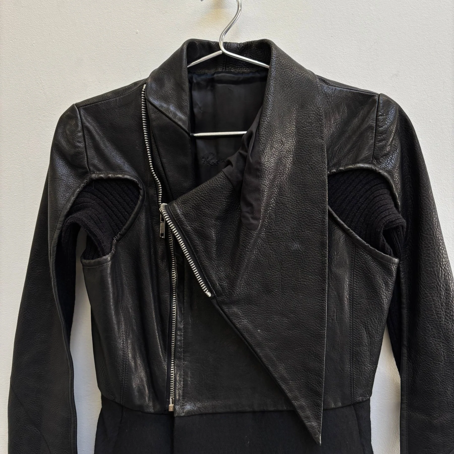 FW10 Rick Owens ‘GLEAM’ Long Leather Wool Jacket - Image 4
