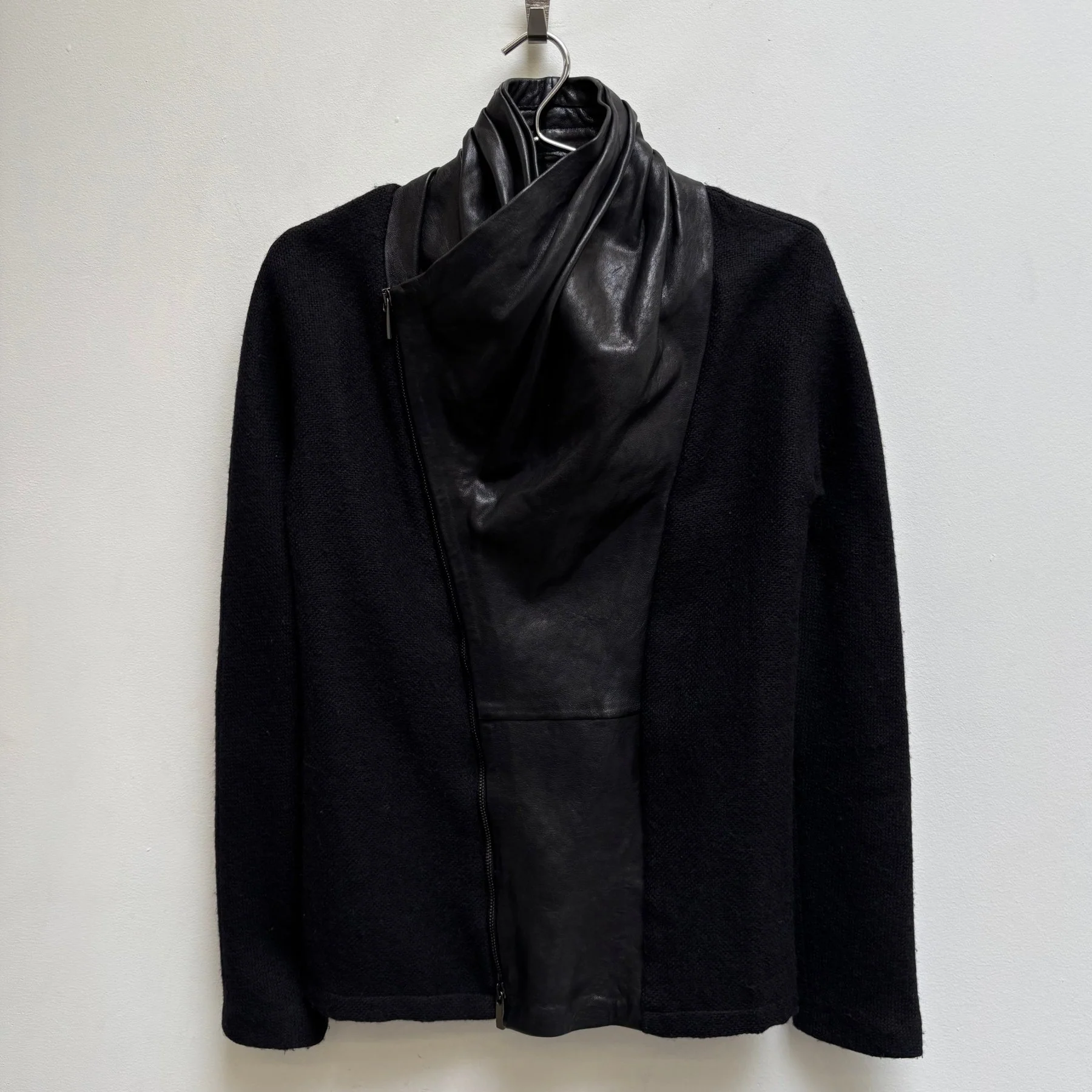 FW11 Haider Ackermann Draped Leather Wool Zip Up Jacket