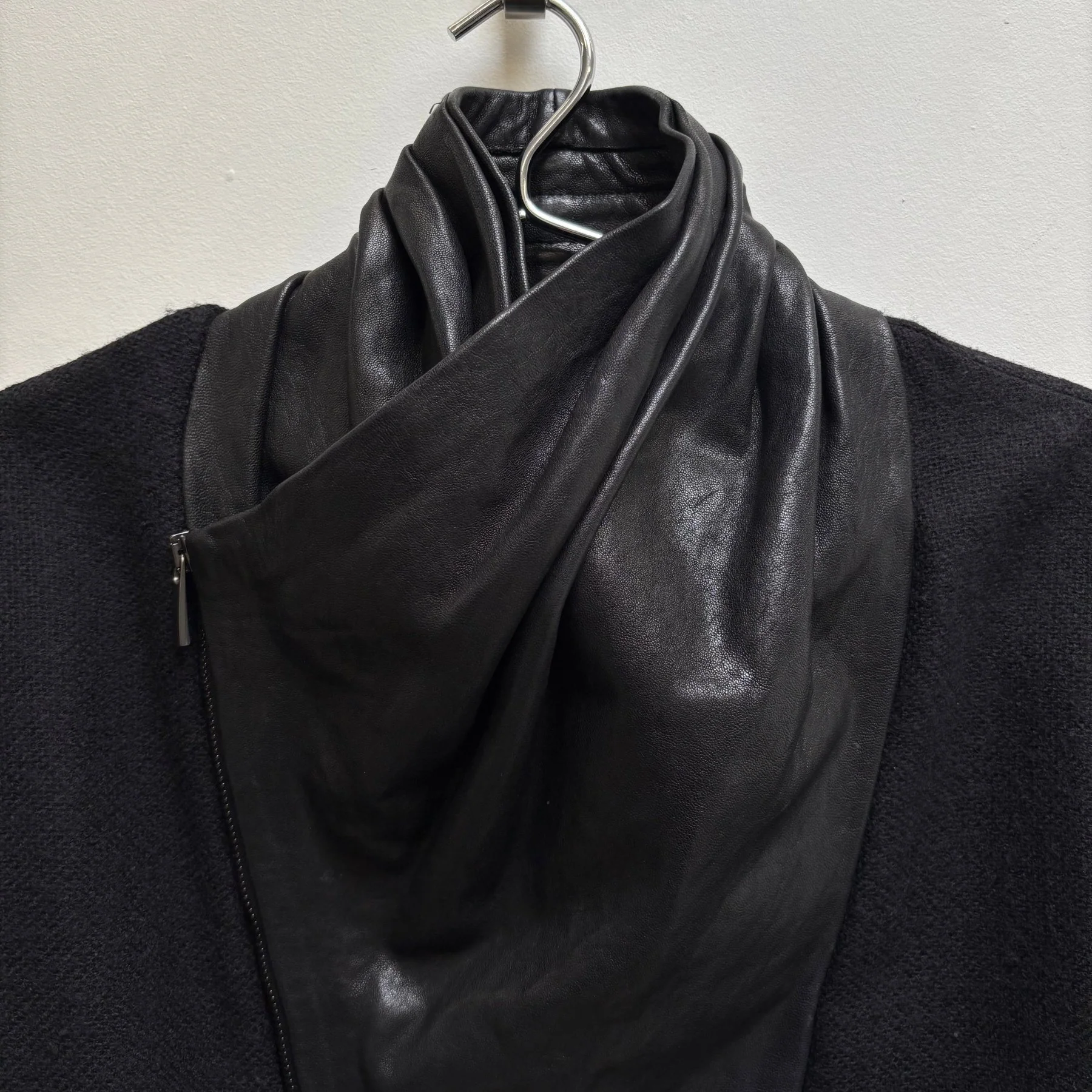 FW11 Haider Ackermann Draped Leather Wool Zip Up Jacket - Image 3