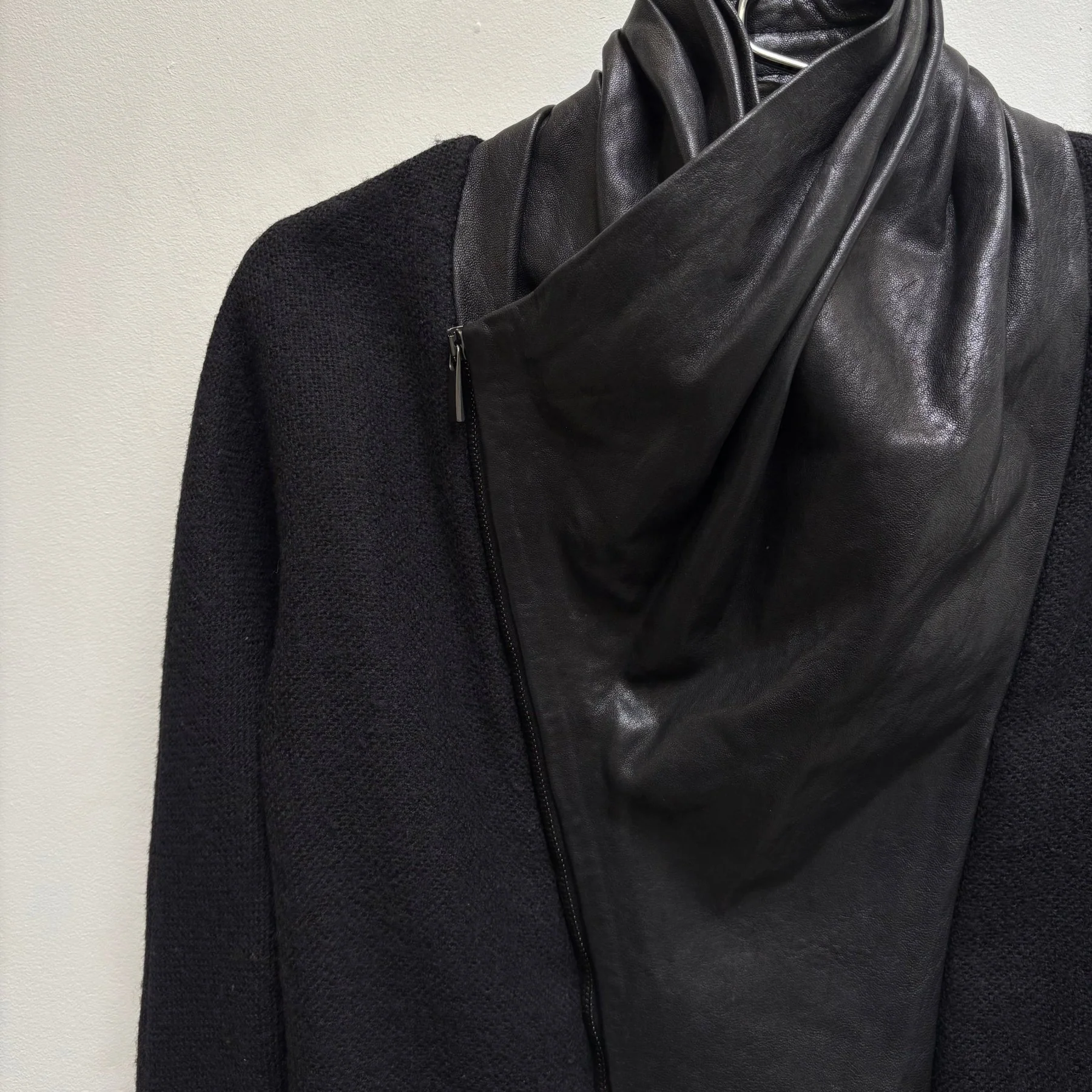 FW11 Haider Ackermann Draped Leather Wool Zip Up Jacket - Image 4