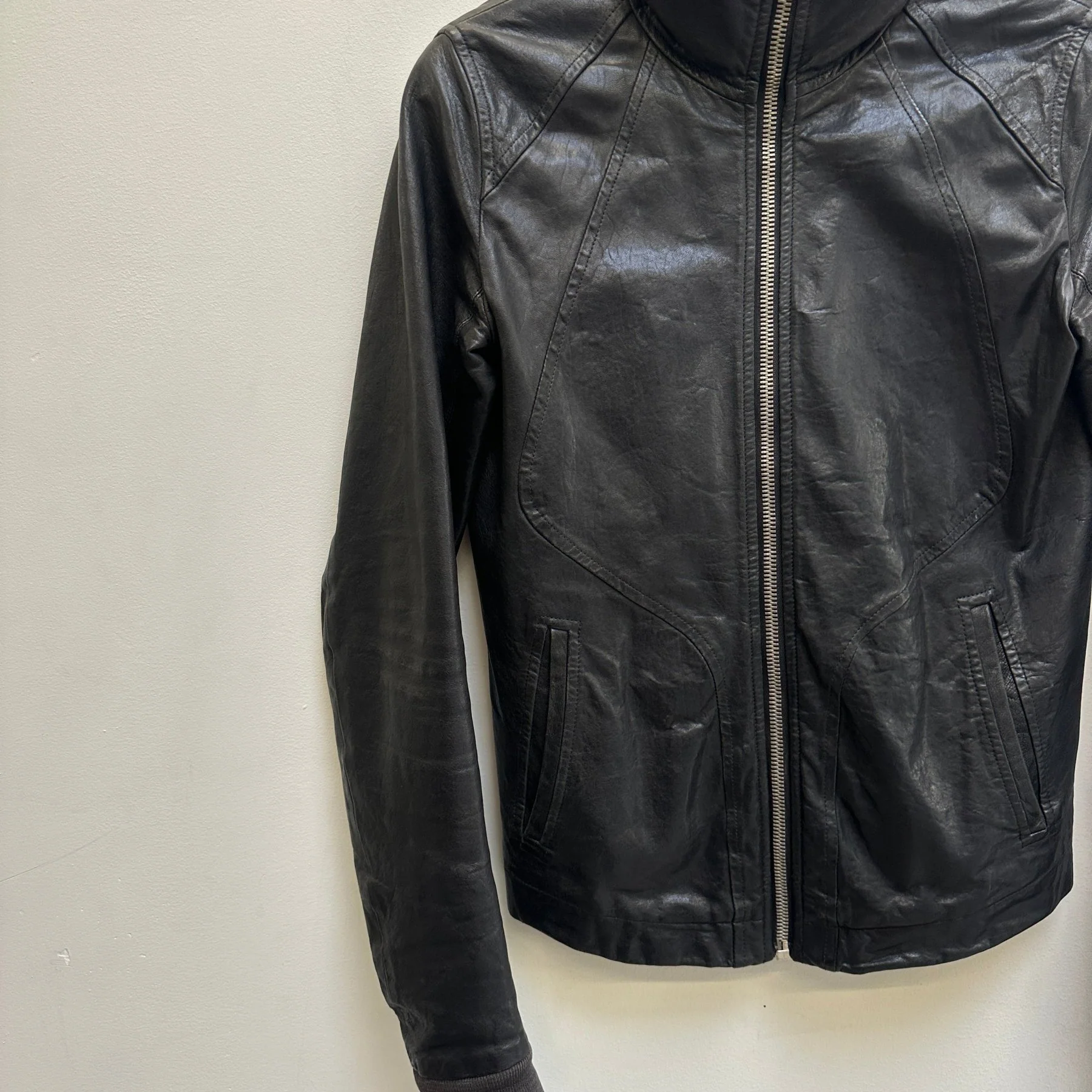 FW11 Rick Owens “LIMO” High Neck Intarsia Leather Jacket - Image 3