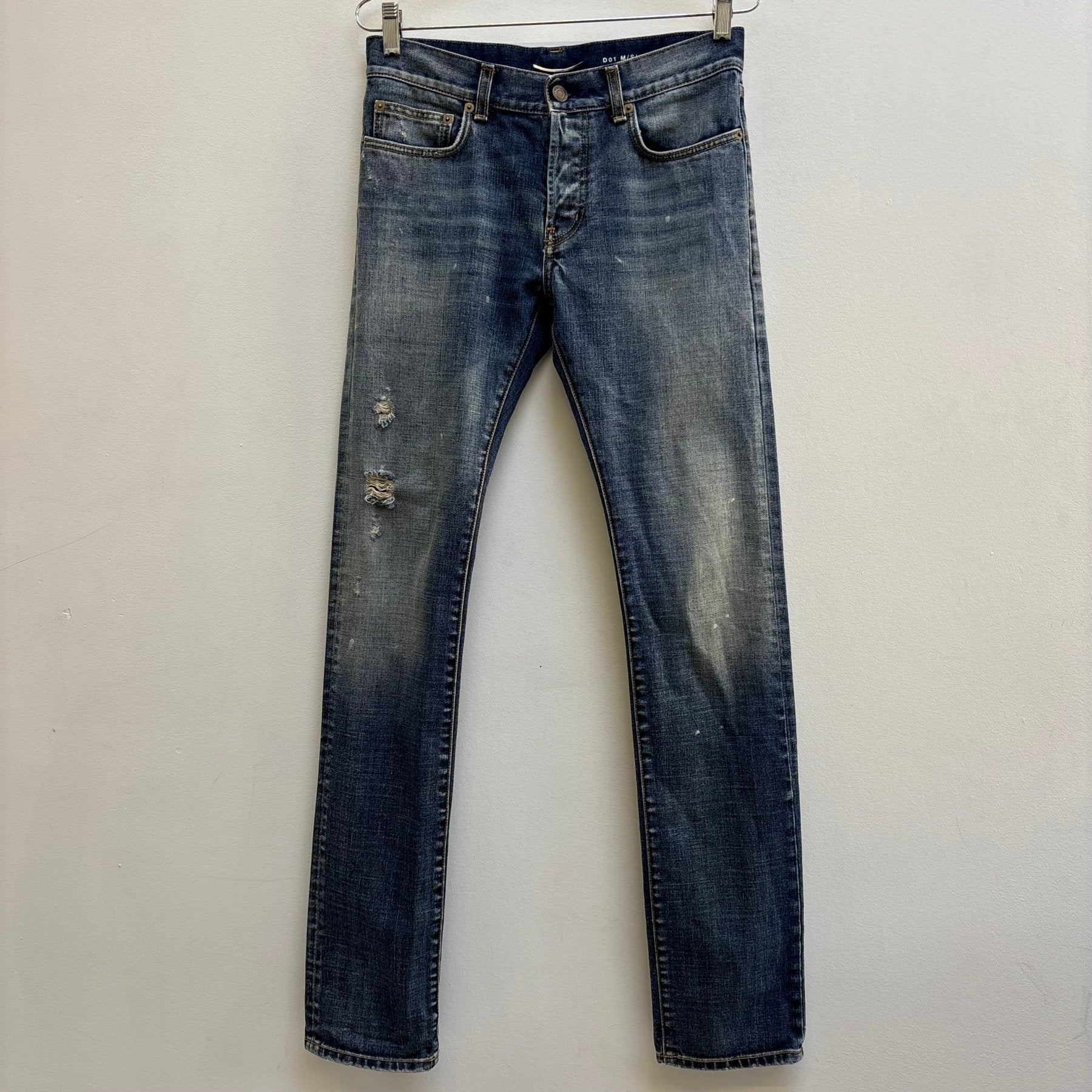 FW13 Saint Laurent Paris Splattered Mid Wash Jeans