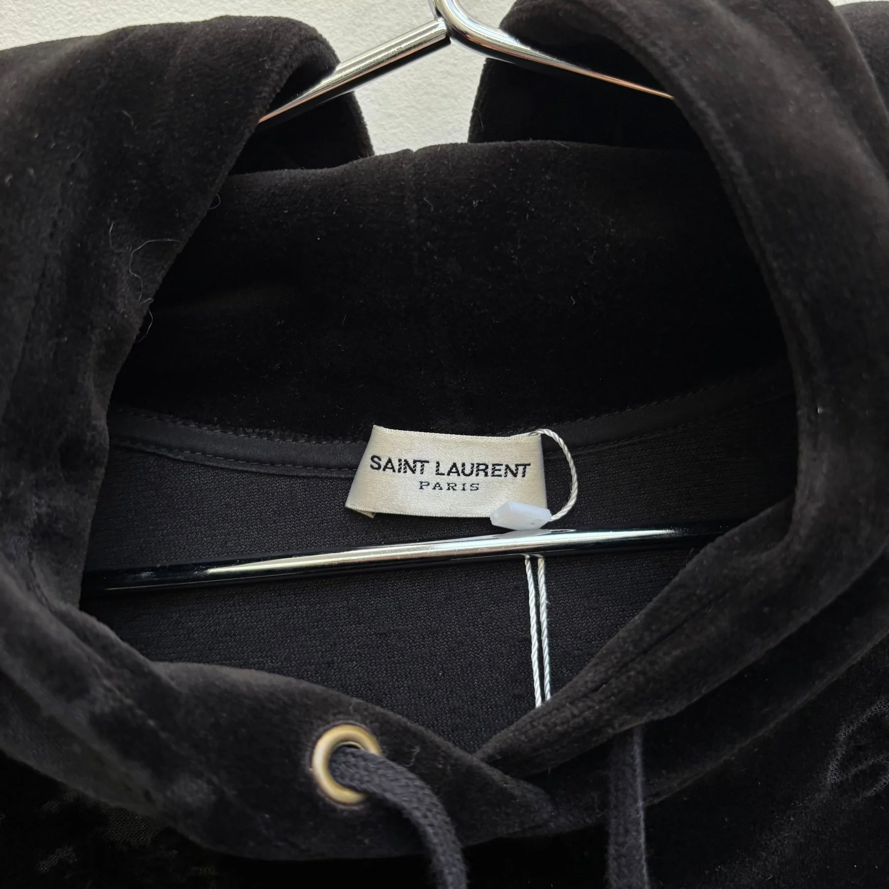 FW18 Saint Laurent Paris Distressed Velvet Hoodie - Image 10