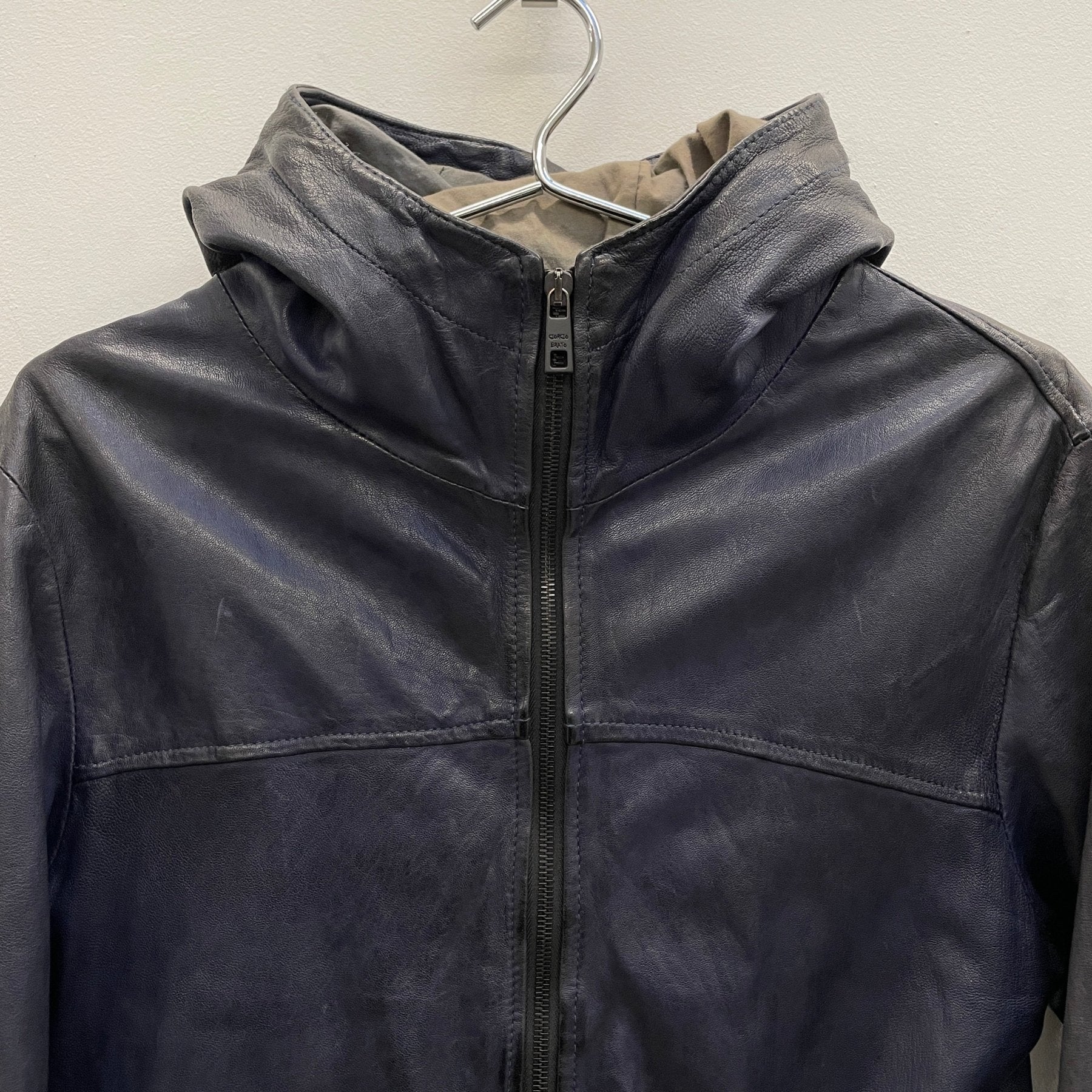Giorgio Brato Deep Blue Hooded Leather Jacket - Image 3