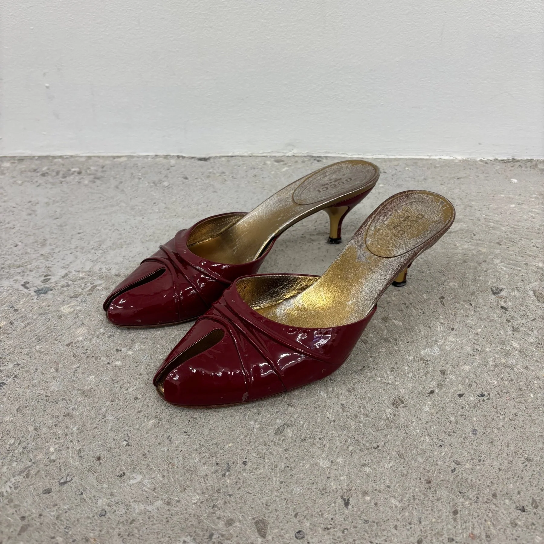 Gucci Patent Leather Open Split Kitten Heels - Image 2