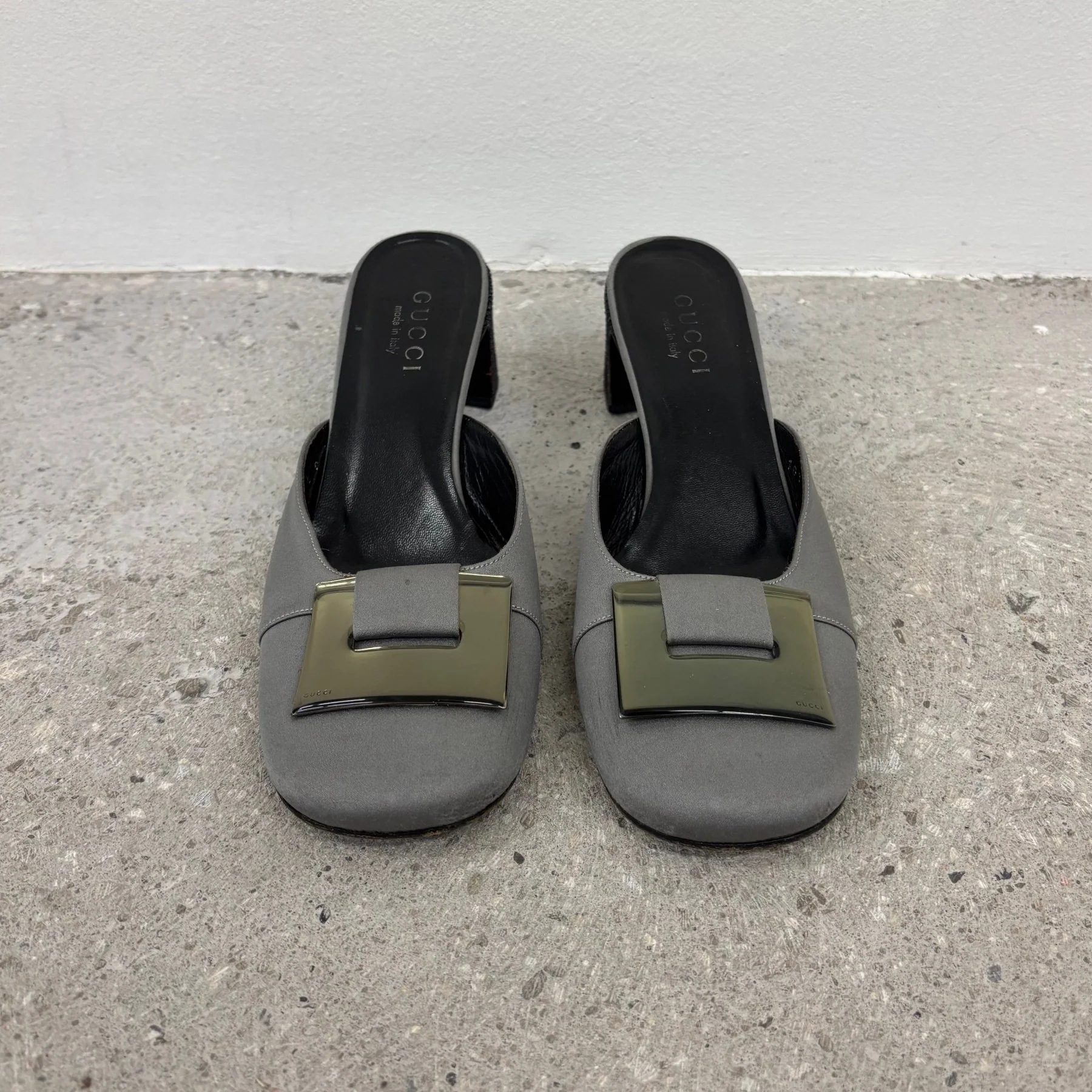 Gucci Silver Buckle Mule Heels - Image 3