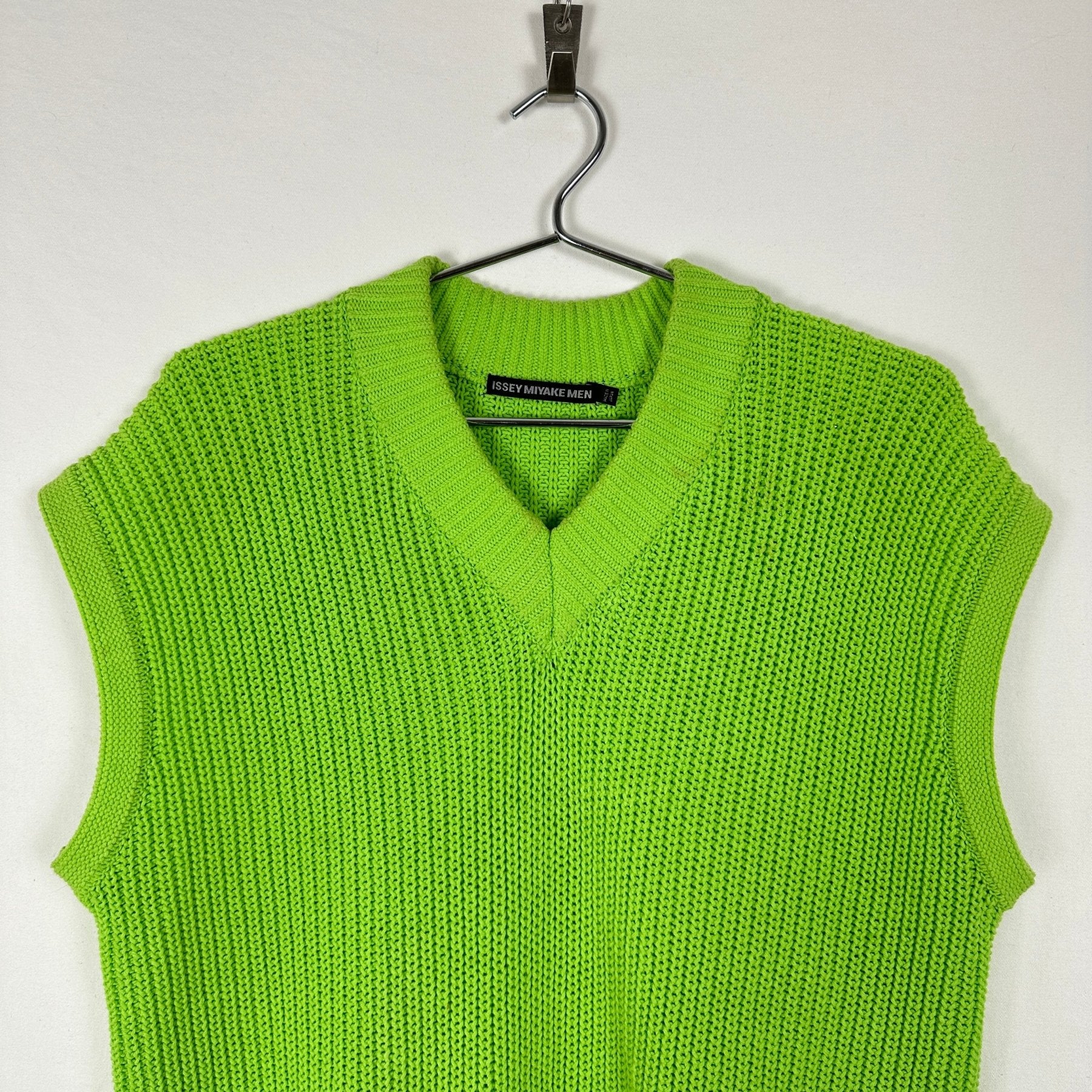 Issey Miyake Men Lime Green Knit Vest - Image 2