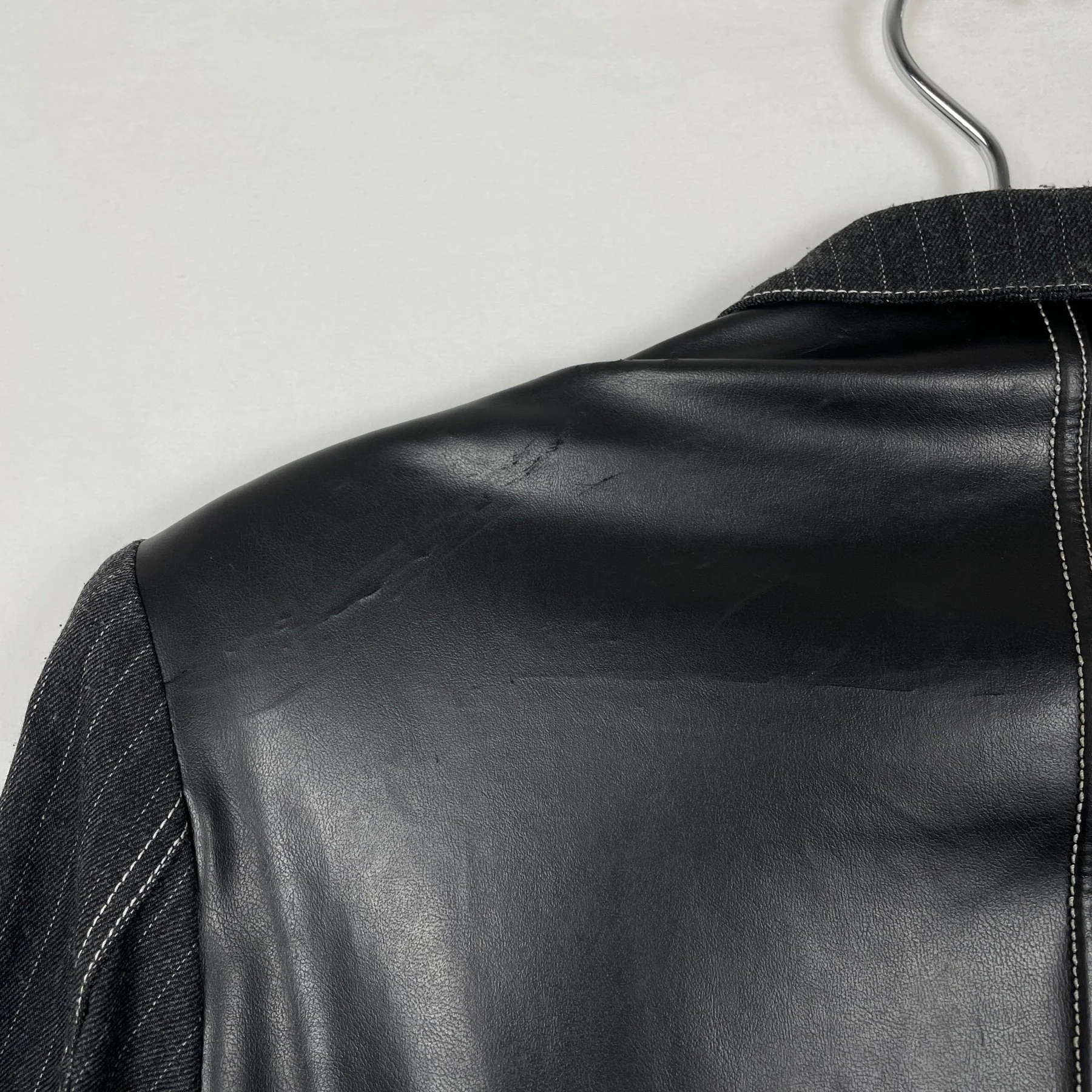 90s Junior Gaultier Fabric Switching Double Breasted Coat - Image 9